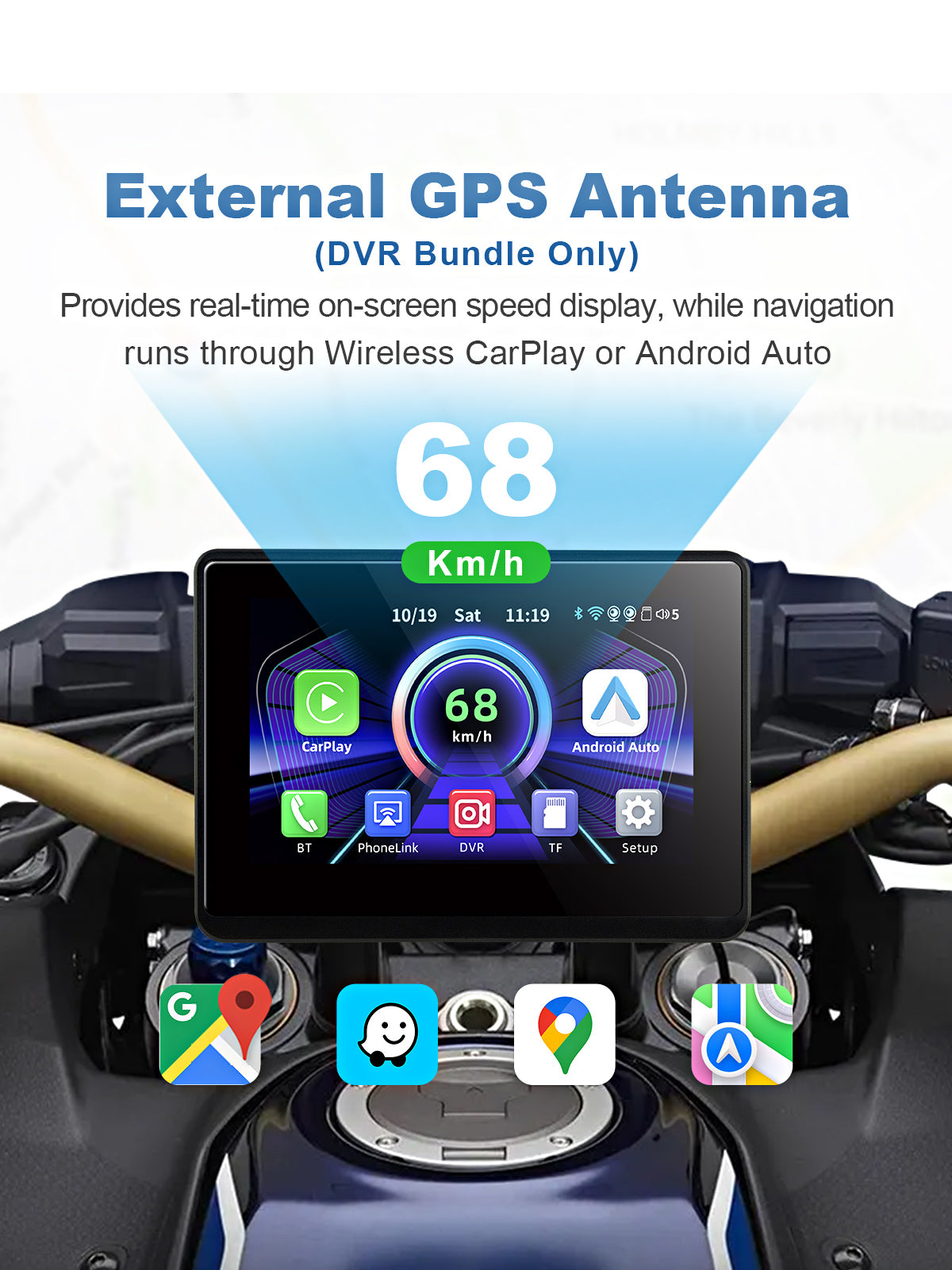 Linkifun MT1A motorcycle dash cam external GPS antenna speed display interface