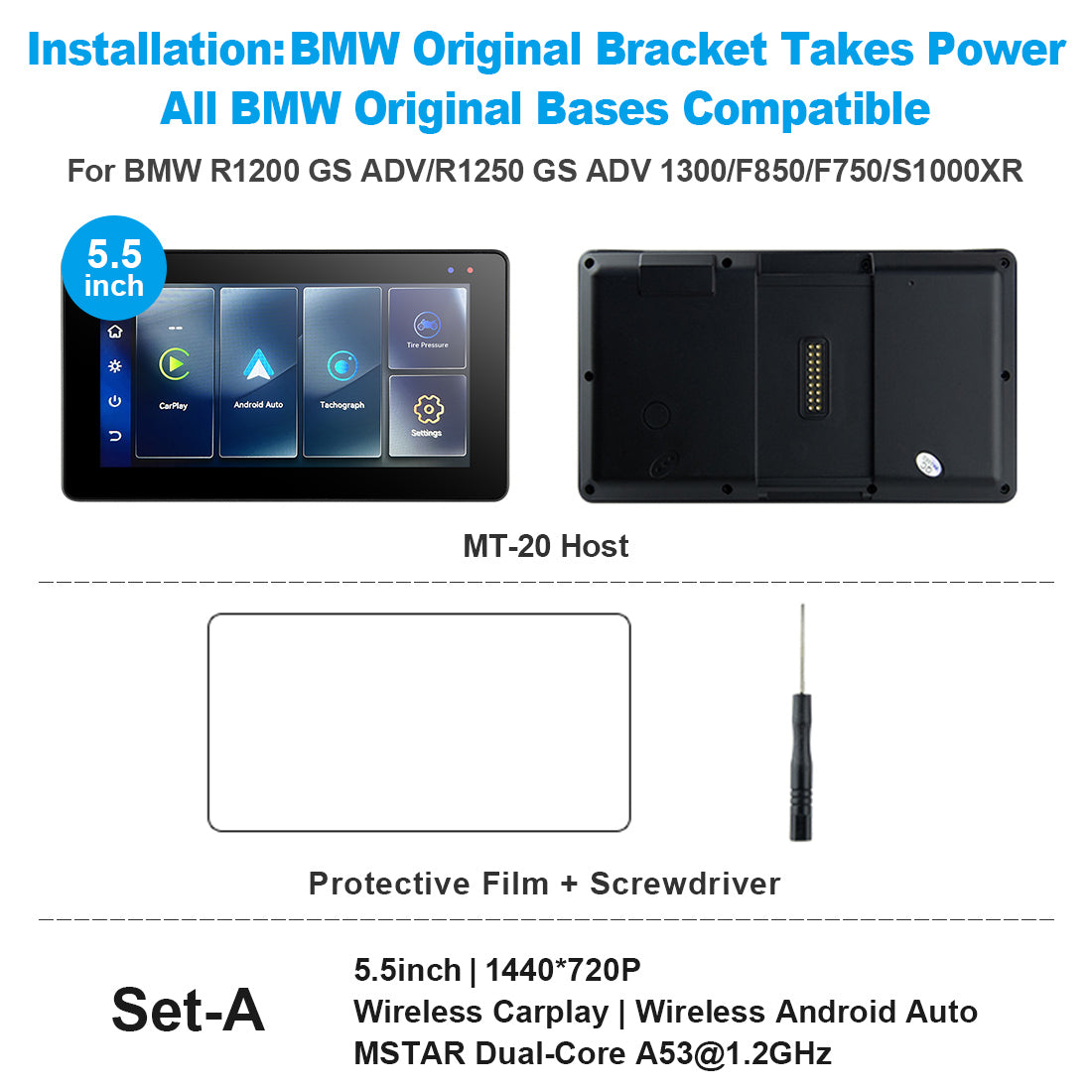 Linkifun™ MT20/MT30 5.5"/6.5" Wireless CarPlay Android Auto Dashboard Navigation Screen with DVR – Special for BMW Motorcycles