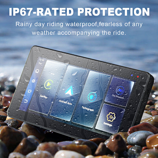 Linkifun MT20 MT30 BMW motorcycle navigation screen with IP67 waterproof protection for safe, reliable use in all weather conditions.