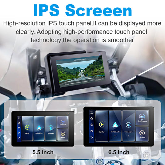 Linkifun MT20 MT30 BMW motorcycle navigation screen with 5.5-inch and 6.5-inch IPS touchscreen display, high resolution and smooth control.
