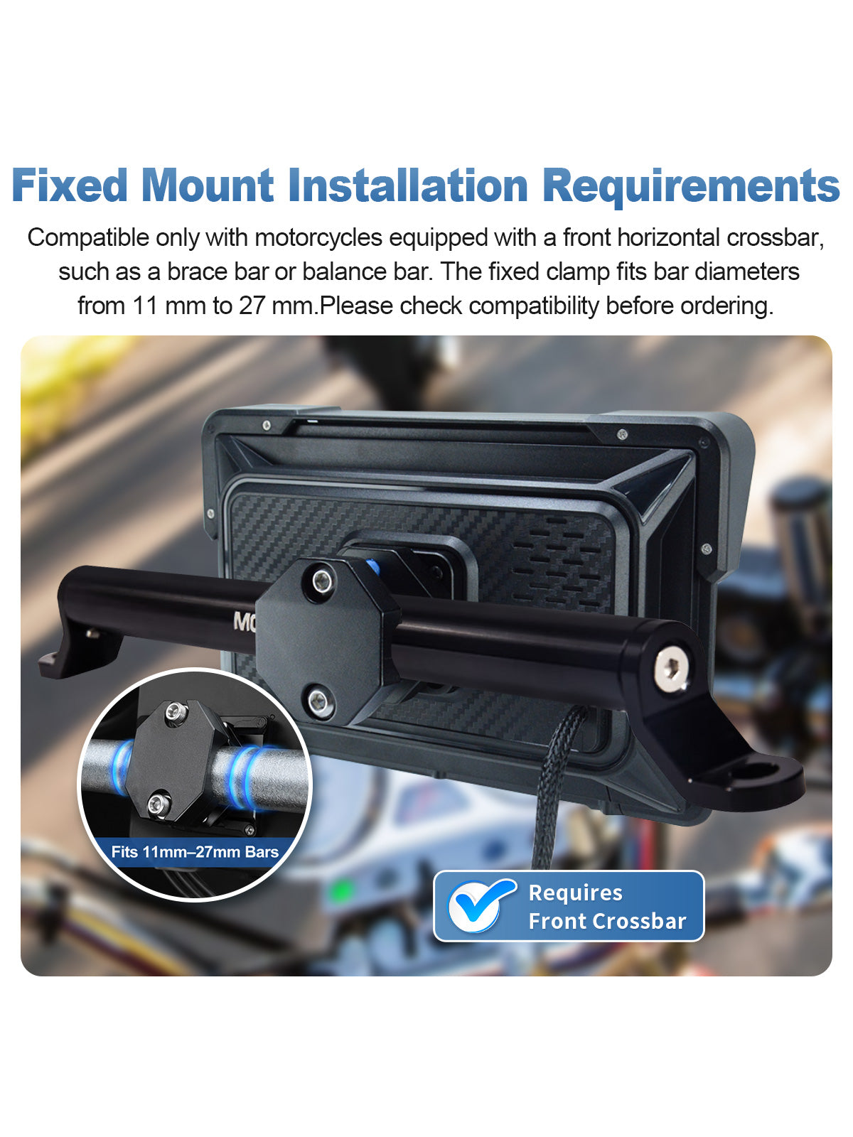Linkifun MT21 motorcycle mounting system with quick-release design, allowing the display to be detached in seconds for easy removal and storage.