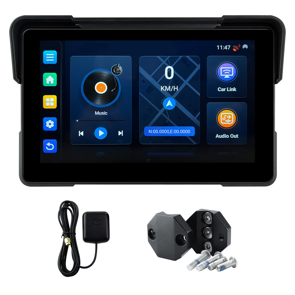 Ecrã de navegação para motociclos Linkifun™ MT21 de 7" com Android 13, CarPlay/Android Auto sem fios, GPS integrado e Wi-Fi