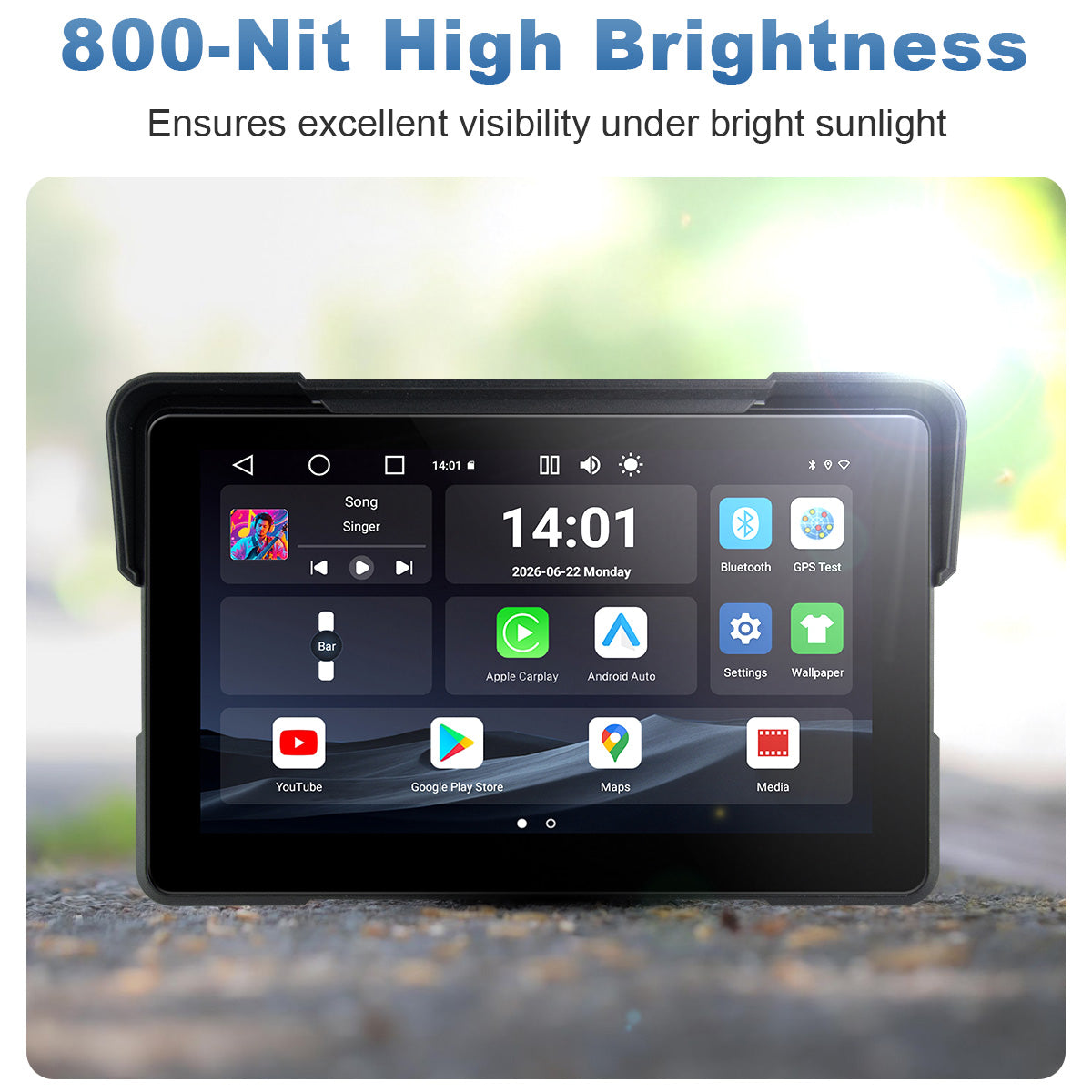 Linkifun™ MT22 7インチ Android 13 オートバイ用ナビゲーションスクリーン（ワイヤレスCarPlay＆Android Auto、GPS、自動回転、Google Play対応、オプションのTPMS、IP67）