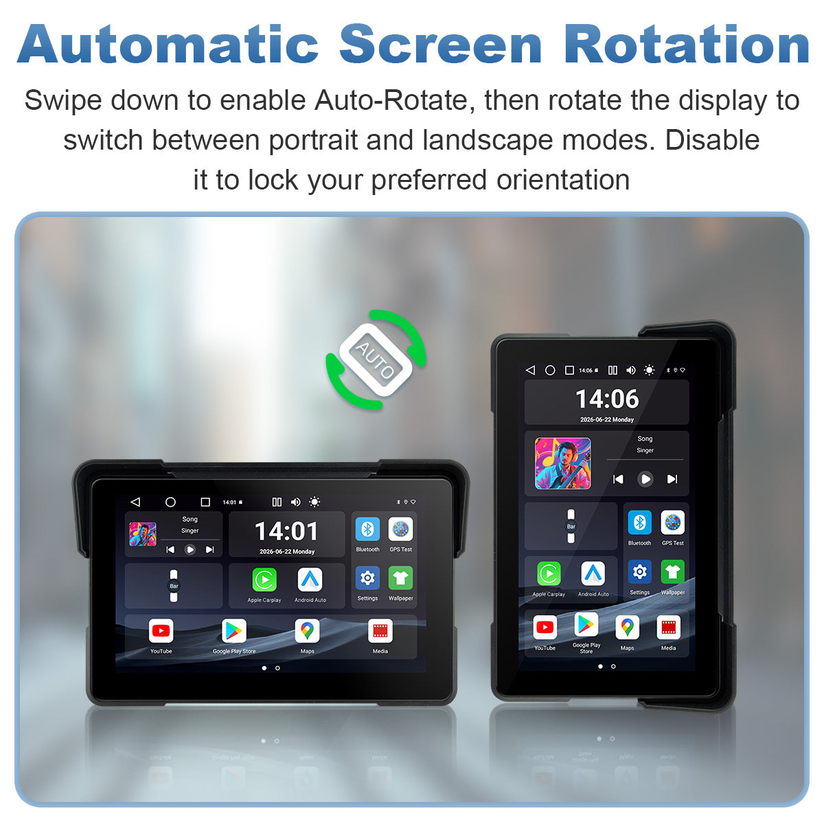 Linkifun™ MT22 7インチ Android 13 オートバイ用ナビゲーションスクリーン（ワイヤレスCarPlay＆Android Auto、GPS、自動回転、Google Play対応、オプションのTPMS、IP67）