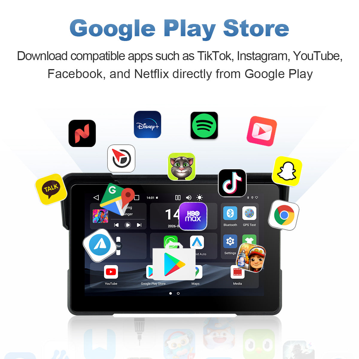 Linkifun™ MT22 7インチ Android 13 オートバイ用ナビゲーションスクリーン（ワイヤレスCarPlay＆Android Auto、GPS、自動回転、Google Play対応、オプションのTPMS、IP67）