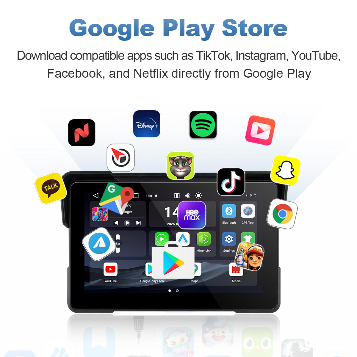 Linkifun™ MT22 7" Android 13 Motorcycle Navigation Screen with Wireless CarPlay & Android Auto, GPS, Auto-Rotation, Google Play, Optional TPMS & IP67