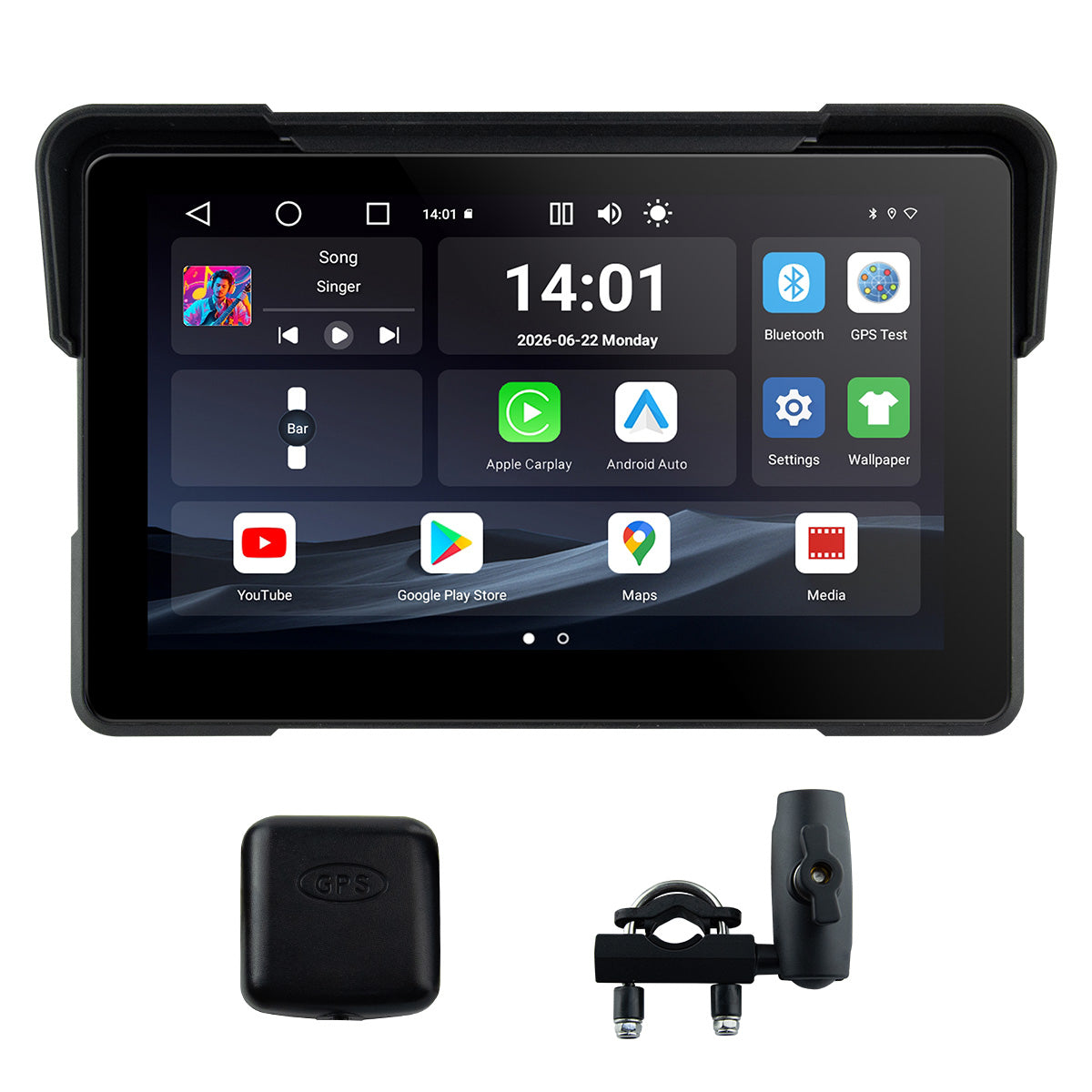 Linkifun™ MT22 7インチ Android 13 オートバイ用ナビゲーションスクリーン（ワイヤレスCarPlay＆Android Auto、GPS、自動回転、Google Play対応、オプションのTPMS、IP67）