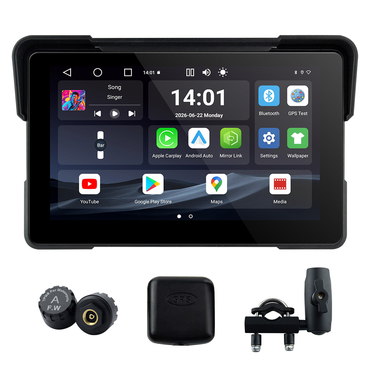 Linkifun™ MT22 7" Android 13 Motorcycle Navigation Screen with Wireless CarPlay & Android Auto, GPS, Auto-Rotation, Google Play, Optional TPMS & IP67