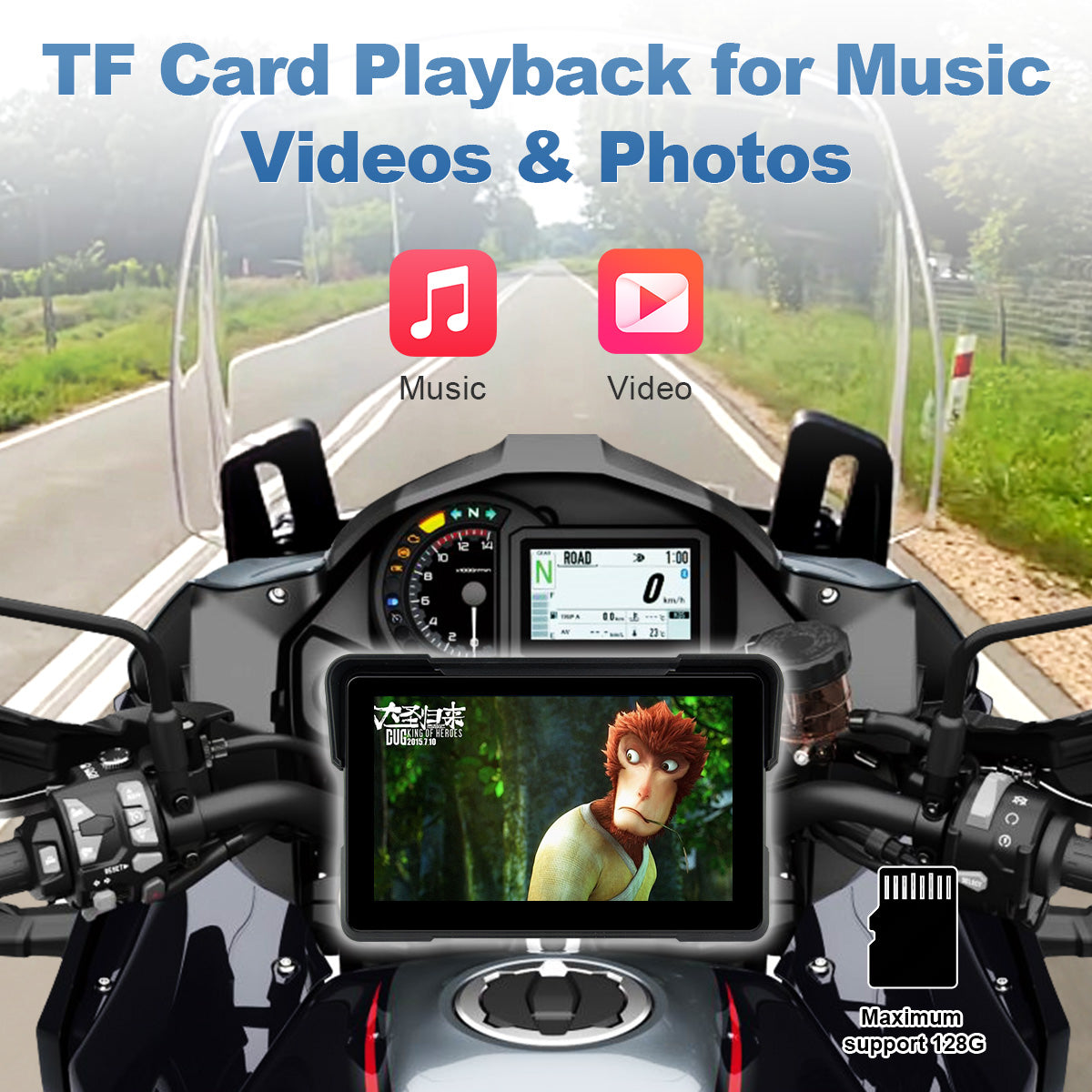 Linkifun™ MT22 7" Android 13 Motorcycle Navigation Screen with Wireless CarPlay & Android Auto, GPS, Auto-Rotation, Google Play, Optional TPMS & IP67