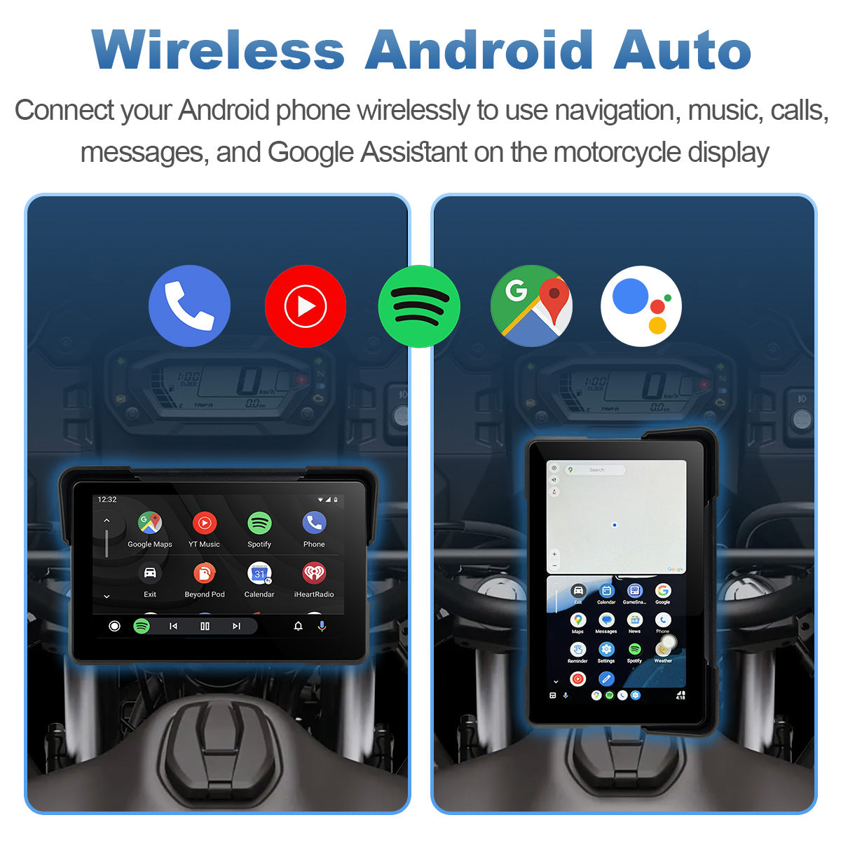 Linkifun™ MT22 7インチ Android 13 オートバイ用ナビゲーションスクリーン（ワイヤレスCarPlay＆Android Auto、GPS、自動回転、Google Play対応、オプションのTPMS、IP67）
