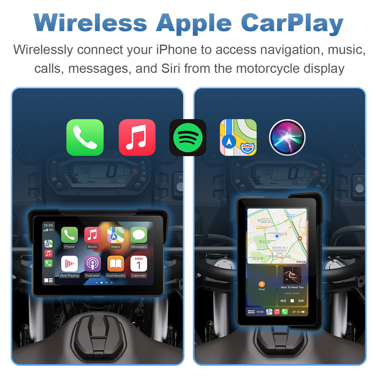 Linkifun™ MT23 6インチバイク用ダッシュカム（ワイヤレスCarPlay/Android Auto、Android 14、SIMサポート、TPMS、オドメーター、GPS、DVR、マグネットマウント）