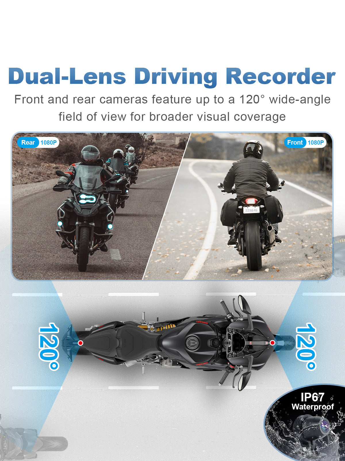 Linkifun MT24 7 inch 4G motorcycle dash cam with dual lens 120 degree front and rear recording