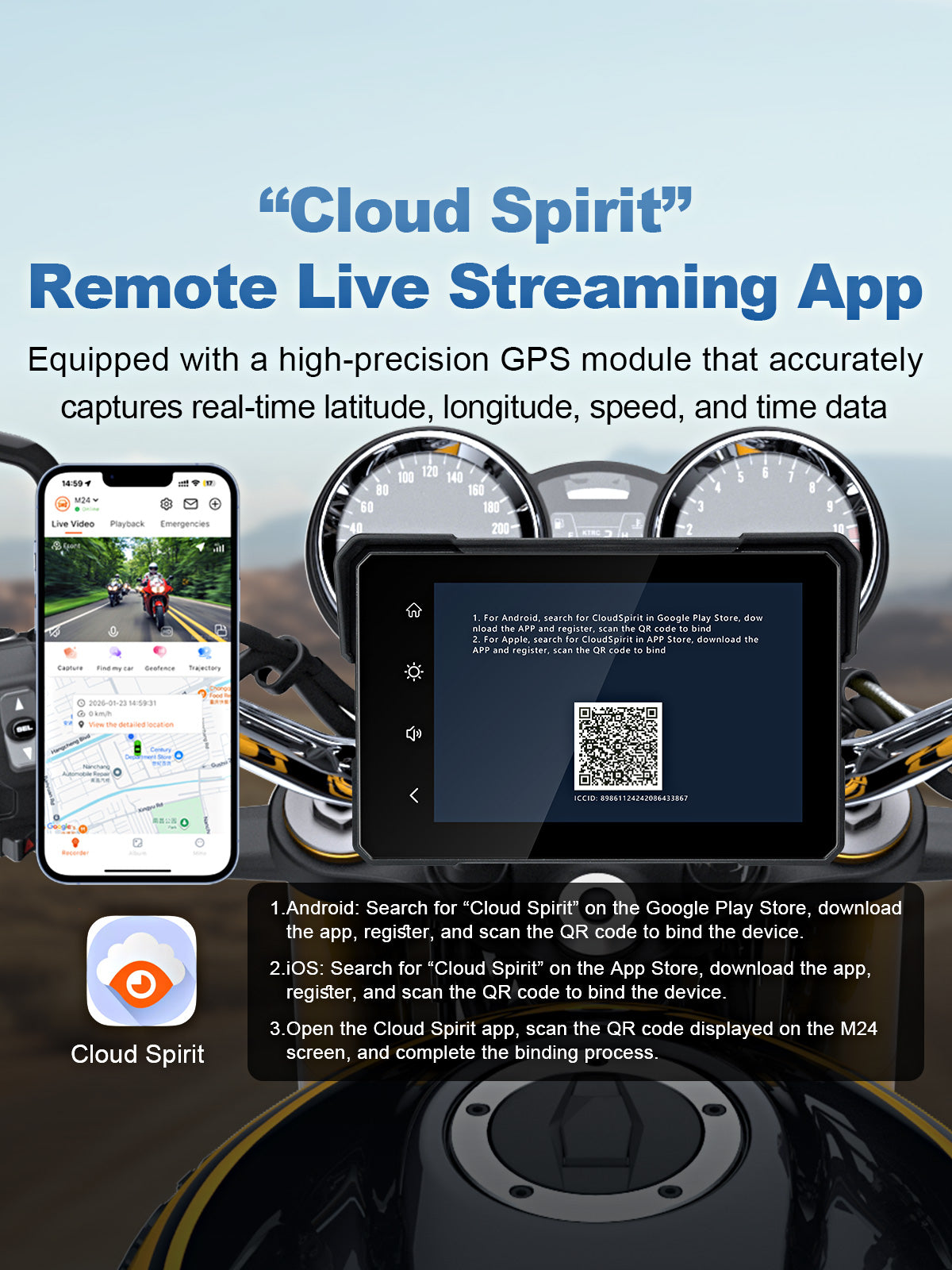 Linkifun MT24 7 inch 4G motorcycle dash cam navigation screen Cloud Spirit remote live streaming with GPS tracking