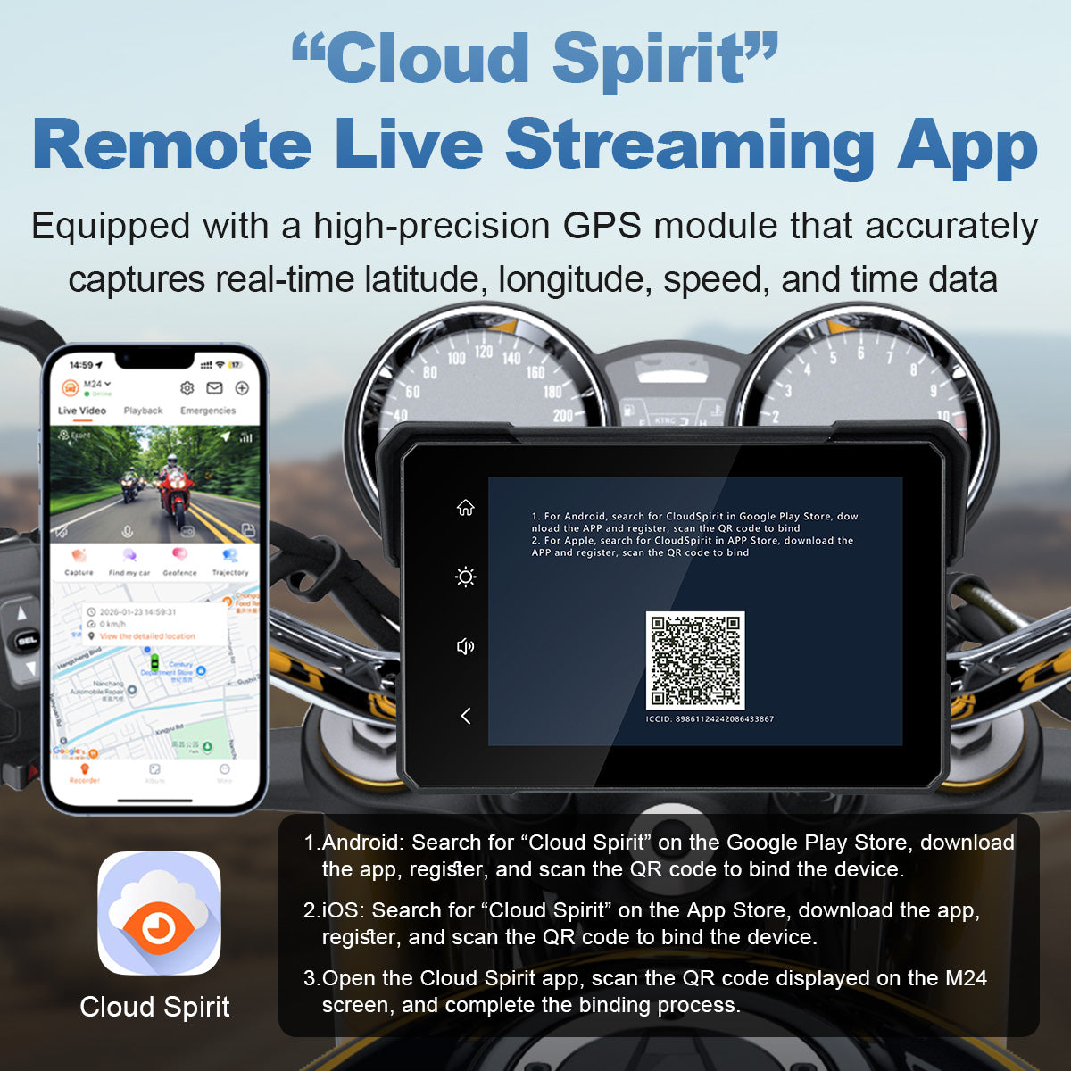 Linkifun™ MT24 7" 4G Motorcycle Smart Display – Wireless CarPlay & Android Auto, Remote Live Streaming, GPS, DVR & TPMS