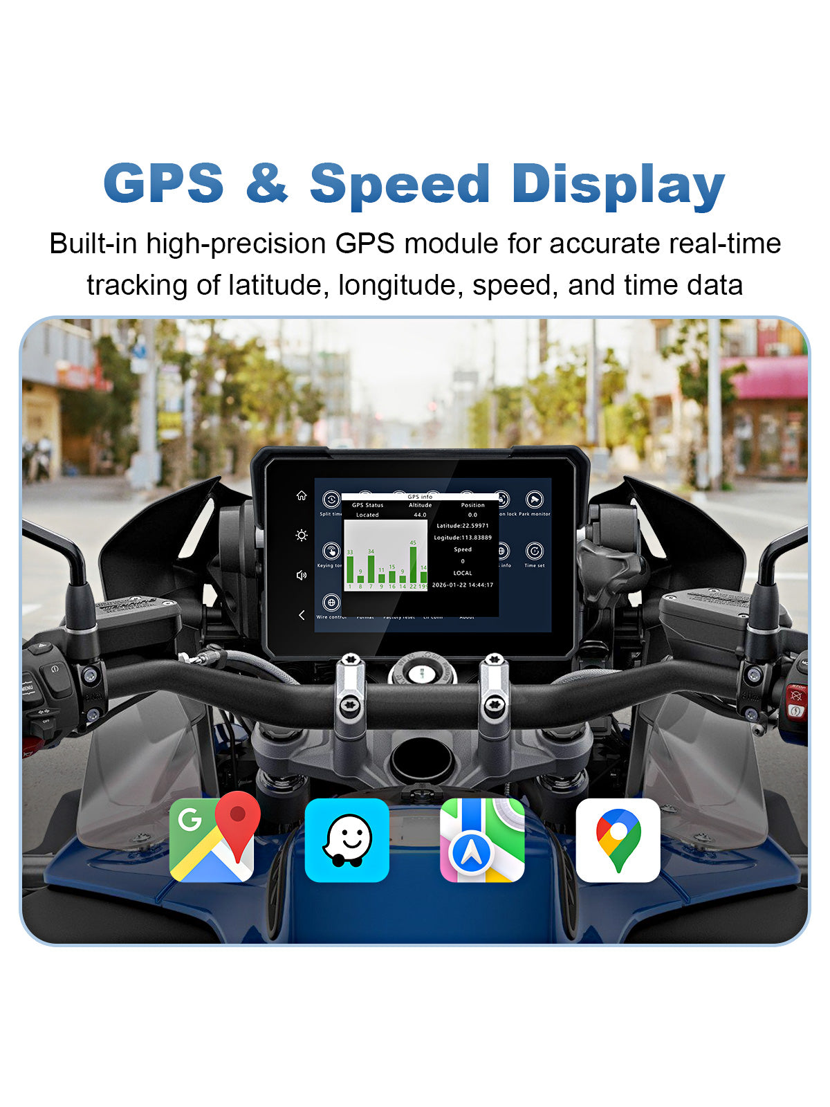 Linkifun MT24 7 inch 4G motorcycle navigation screen dash cam with built in GPS and speed display