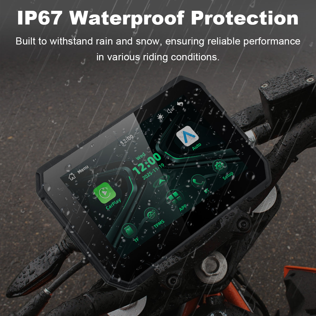 Linkifun™ MT2B 5" Motorcycle Screen with Wireless CarPlay, Android Auto, Phone Mirroring, IP67 Waterproof & Bluetooth 5.0