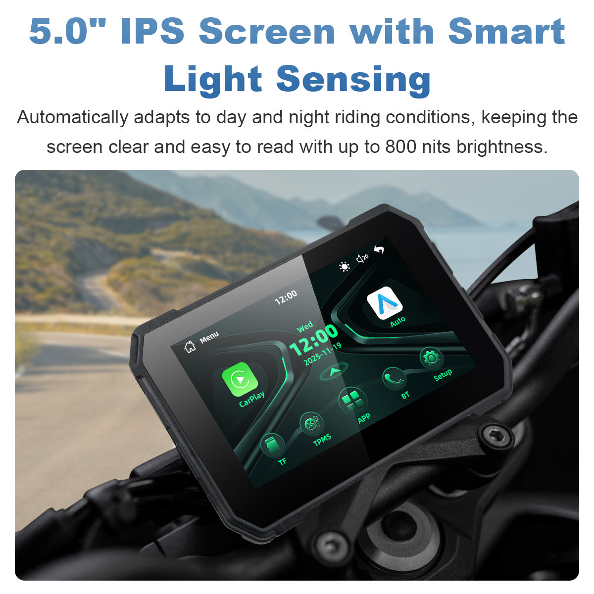 Linkifun™ MT2B 5" Motorcycle Screen with Wireless CarPlay, Android Auto, Phone Mirroring, IP67 Waterproof & Bluetooth 5.0