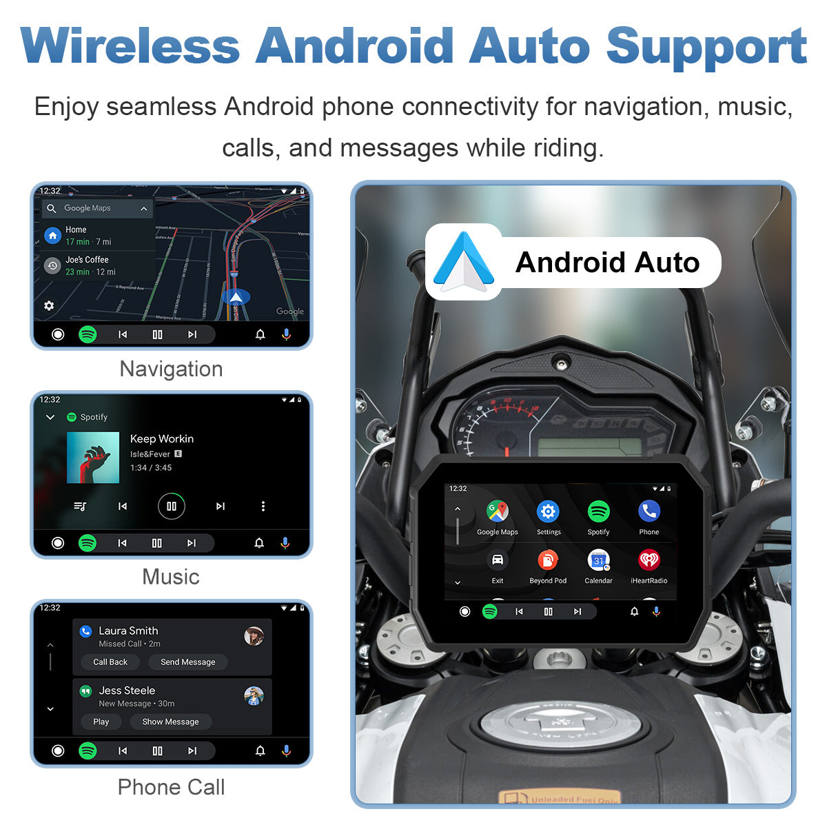 Linkifun™ MT2B 5" Motorcycle Screen with Wireless CarPlay, Android Auto, Phone Mirroring, IP67 Waterproof & Bluetooth 5.0