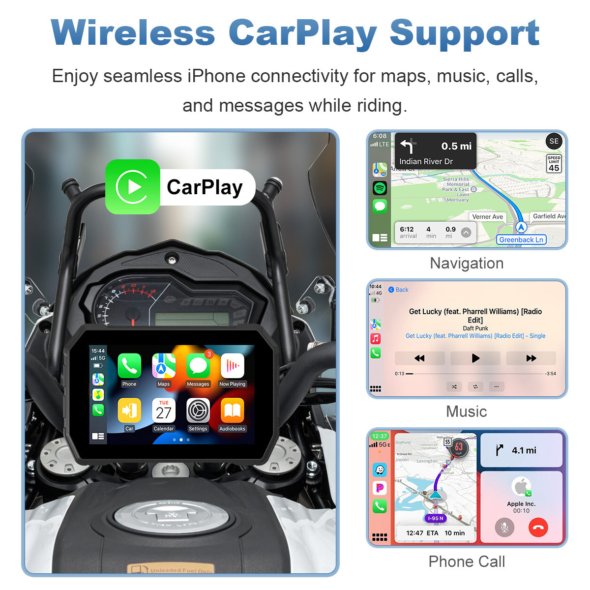 Linkifun™ MT2B 5" Motorcycle Screen with Wireless CarPlay, Android Auto, Phone Mirroring, IP67 Waterproof & Bluetooth 5.0