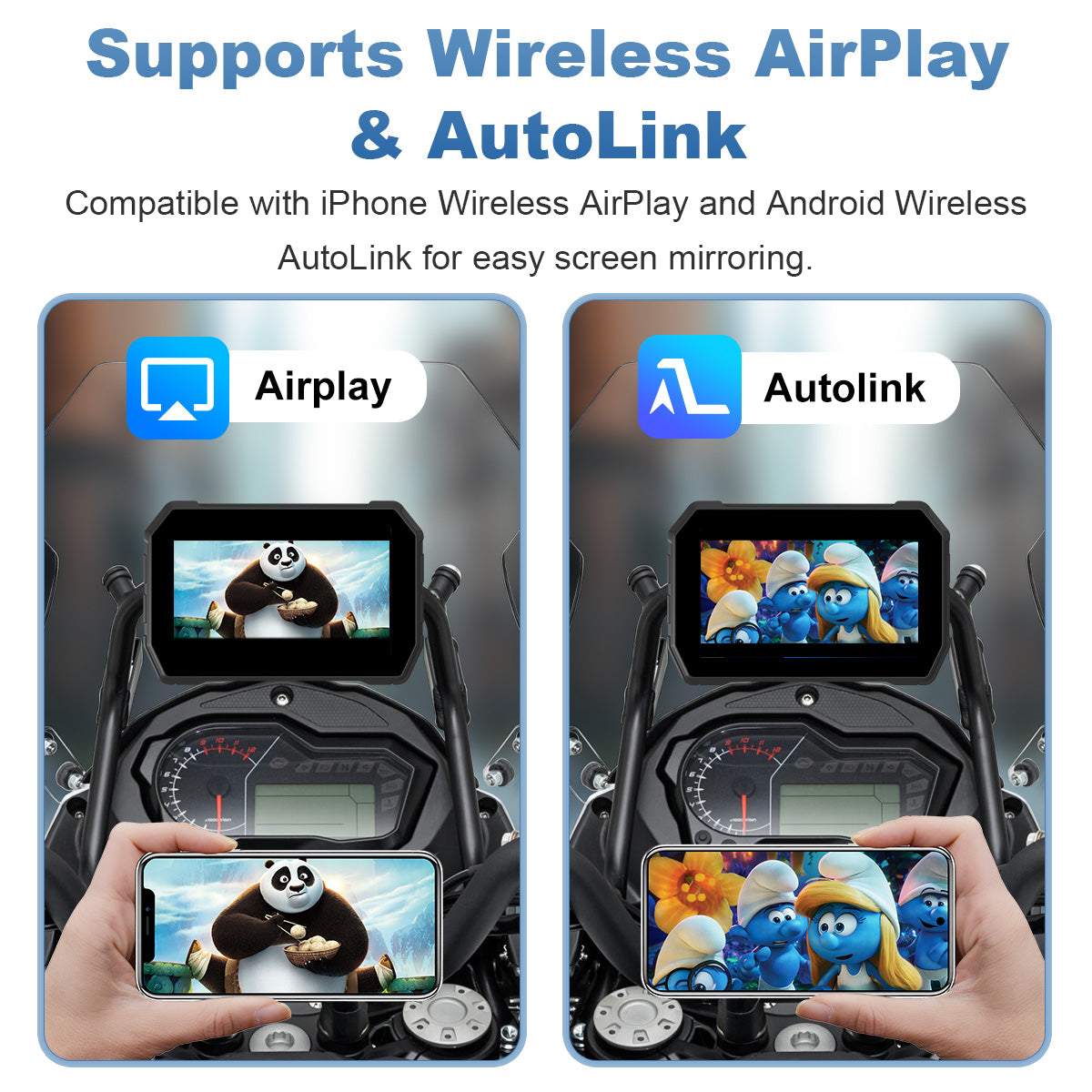 Linkifun™ MT2B 5" Motorcycle Screen with Wireless CarPlay, Android Auto, Phone Mirroring, IP67 Waterproof & Bluetooth 5.0