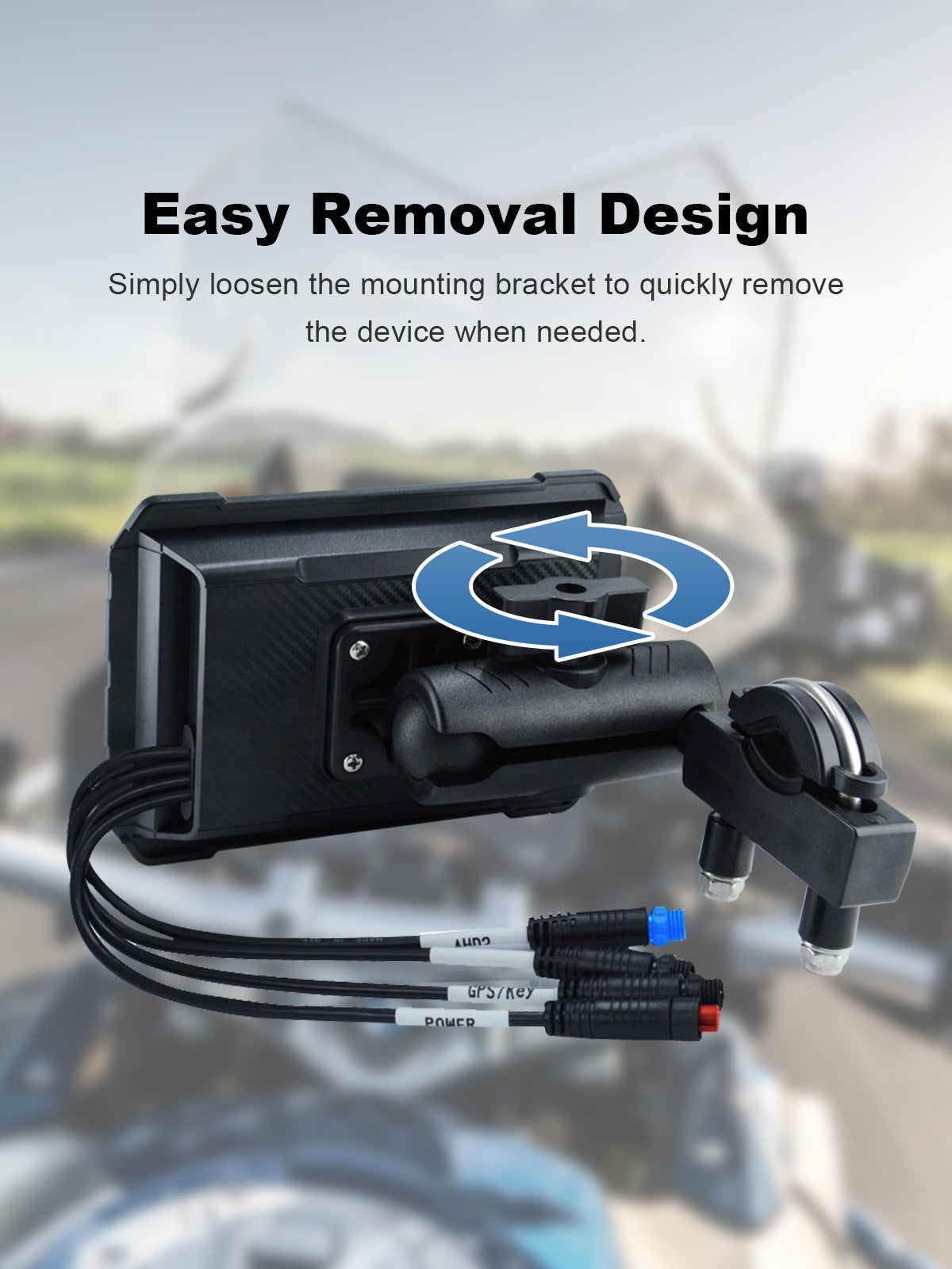 Linkifun MT2B-DVR 5 inch motorcycle navigation screen with quick detach mounting bracket for easy installation and removal