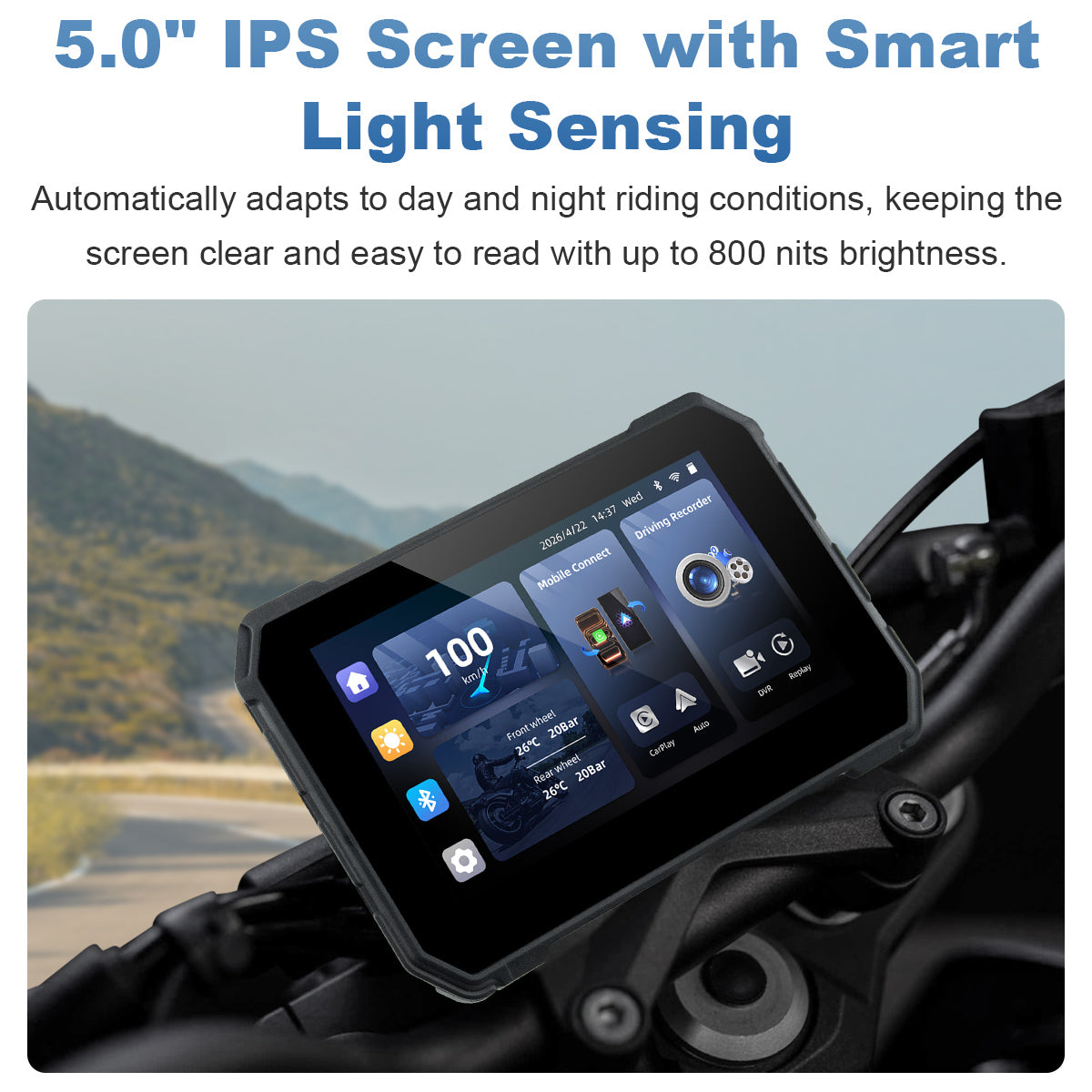 Linkifun™ MT2B+DVR 5" Motorcycle Navigation Screen with Wireless CarPlay, Android Auto, DVR Recording, Optional TPMS & IP67 Waterproof