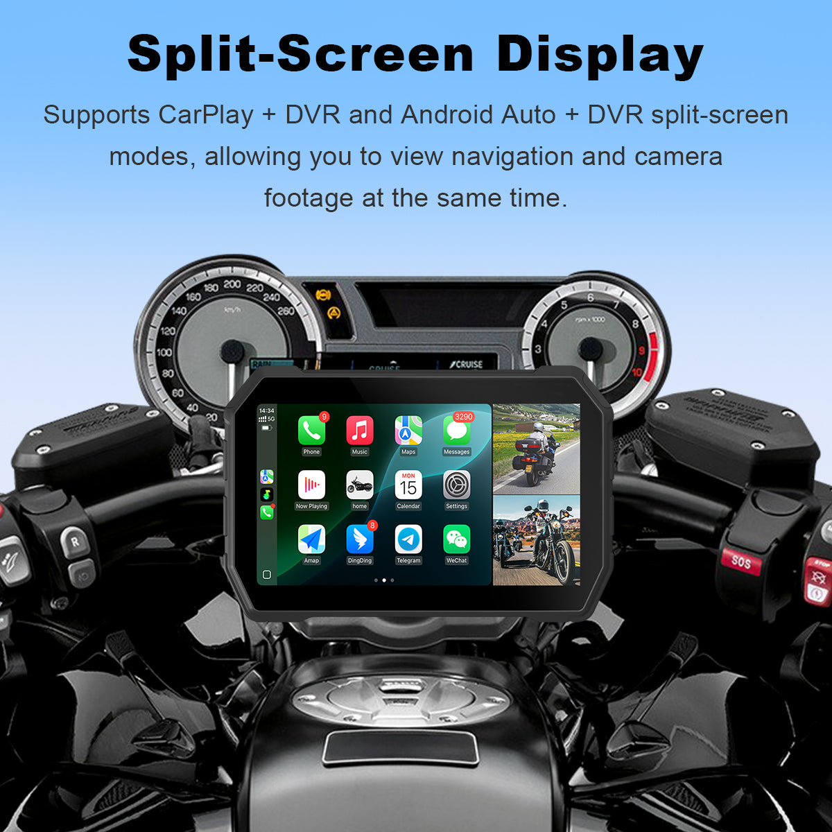 Linkifun™ MT2B+DVR 5" Motorcycle Navigation Screen with Wireless CarPlay, Android Auto, DVR Recording, Optional TPMS & IP67 Waterproof