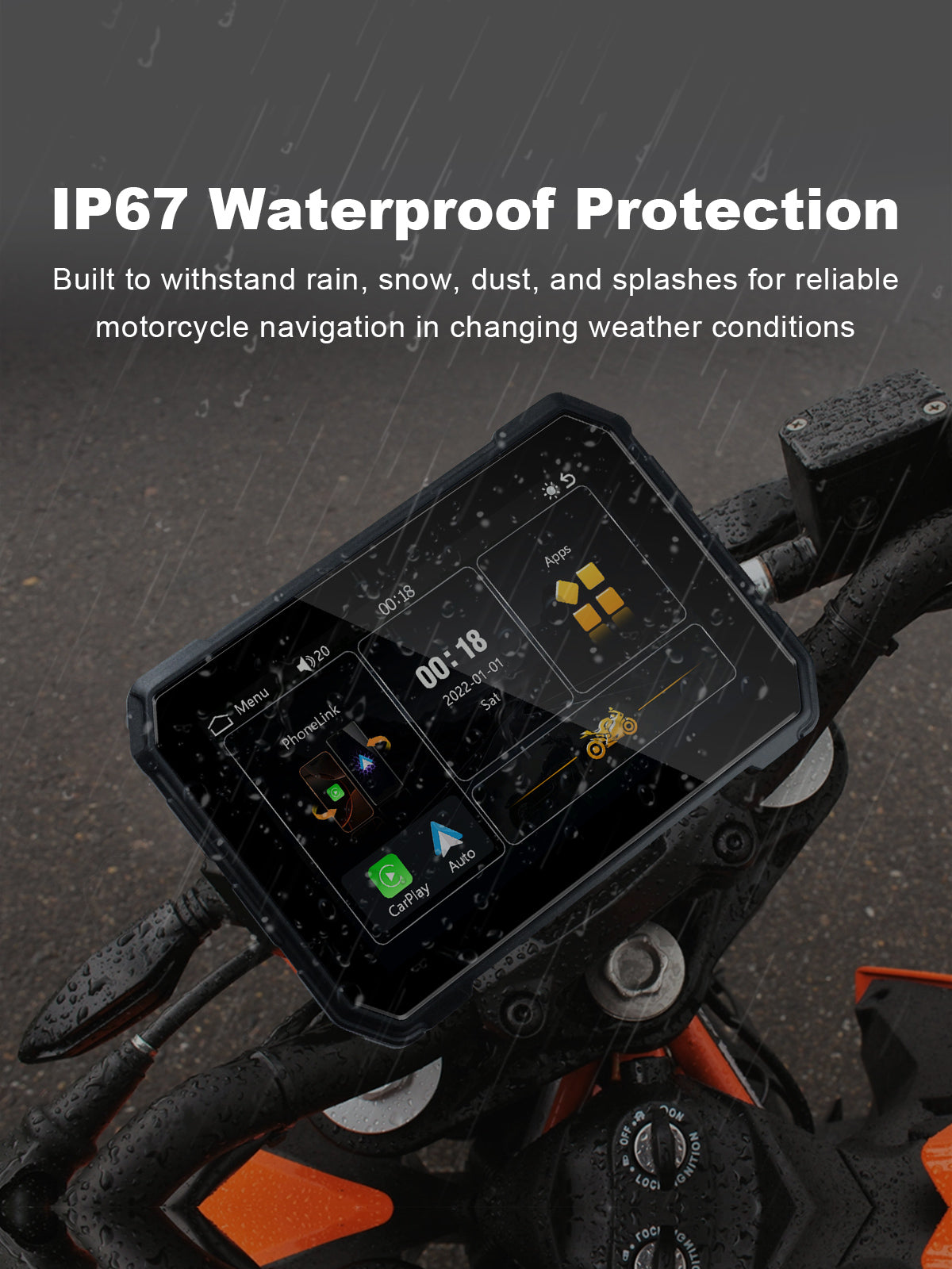 Linkifun MT2C 5-inch motorcycle navigation screen with IP67 waterproof and dustproof protection for all-weather riding