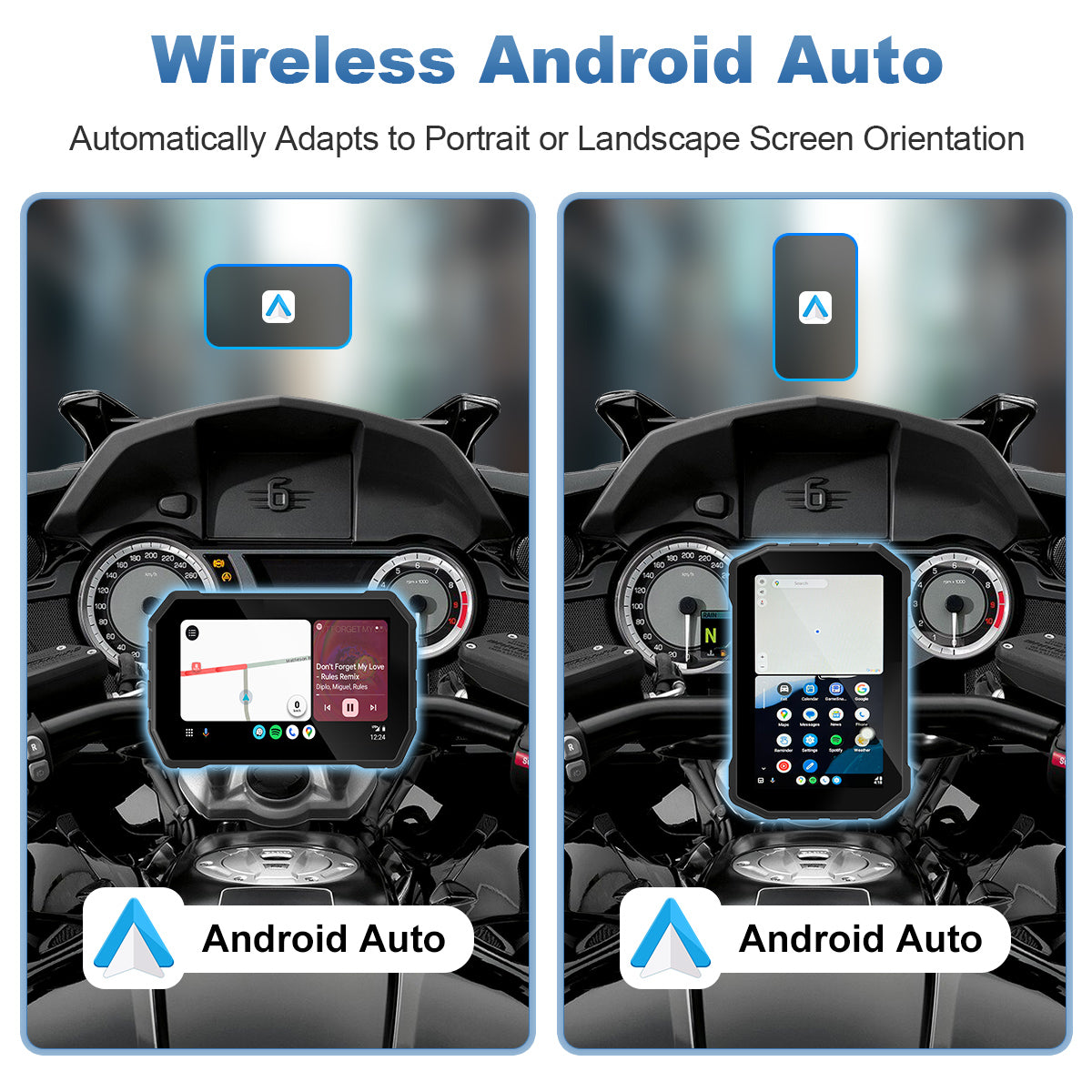 Linkifun™ MT2C 5" Motorcycle Navigation Screen with Wireless CarPlay & Android Auto, Portrait & Landscape Mode, Single Bluetooth, Optional TPMS