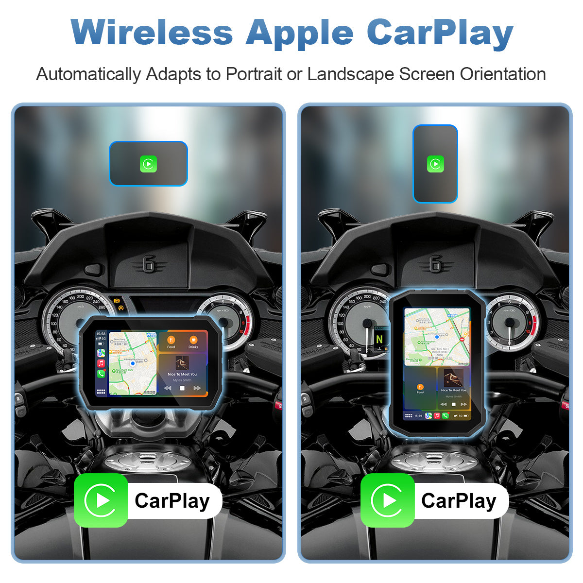 Linkifun™ MT2C 5" Motorcycle Navigation Screen with Wireless CarPlay & Android Auto, Portrait & Landscape Mode, Single Bluetooth, Optional TPMS