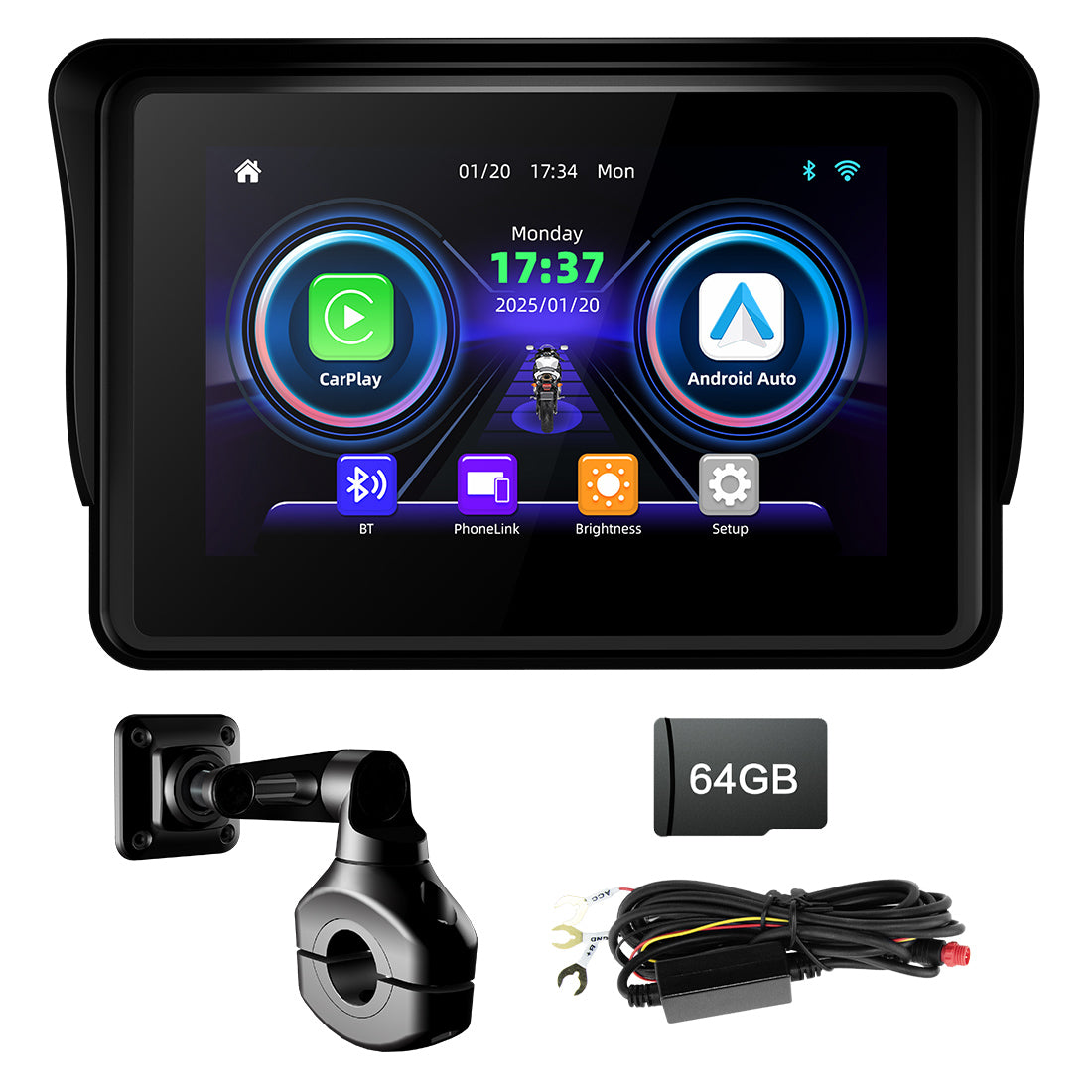 Linkifun™ MT3 5" Motorcycle Navigation Screen with Wireless CarPlay, Android Auto, Screen Mirroring, 1-Second Quick Release (Optional DVR with Built-in GPS)