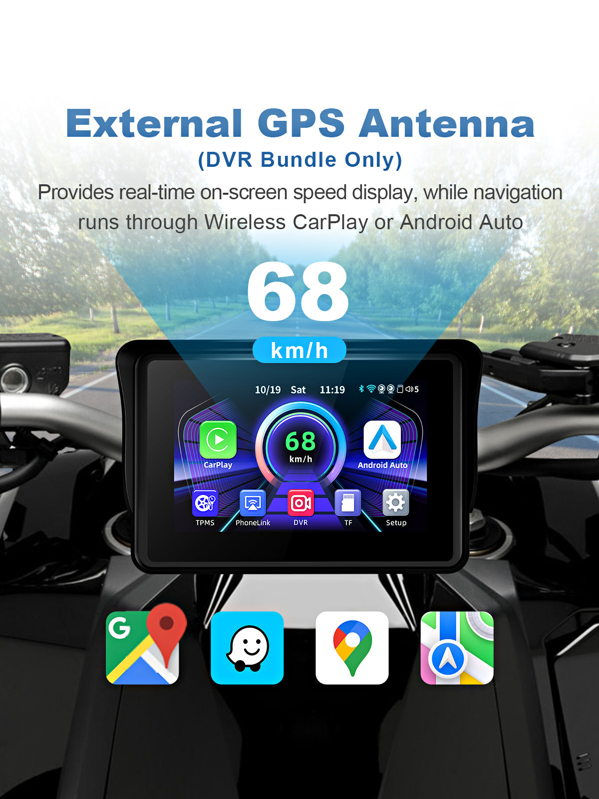 Linkifun MT3 motorcycle dash cam DVR bundle external GPS navigation speed display interface