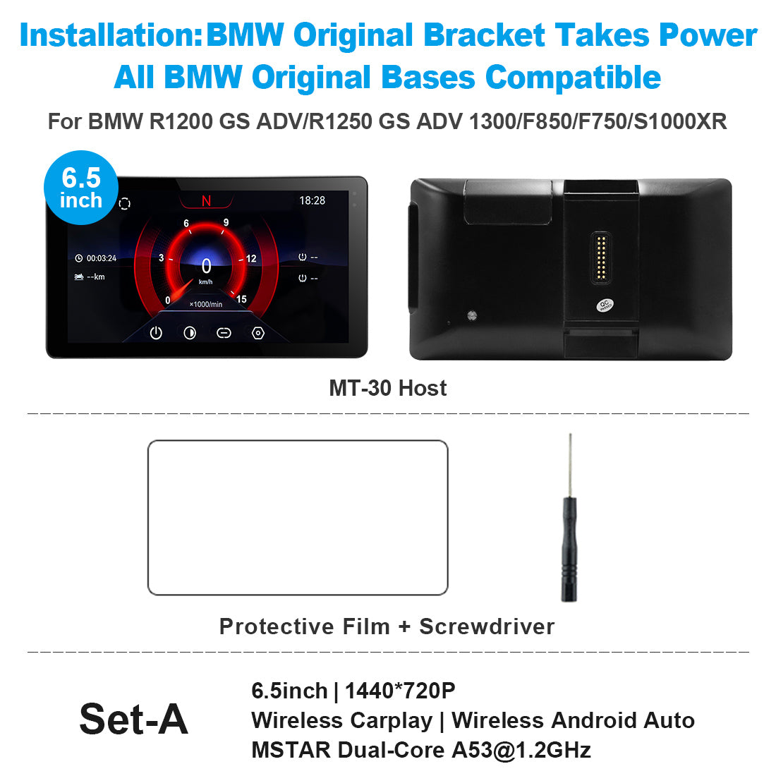 Linkifun™ MT20/MT30 5.5"/6.5" Wireless CarPlay Android Auto Dashboard Navigation Screen with DVR – Special for BMW Motorcycles