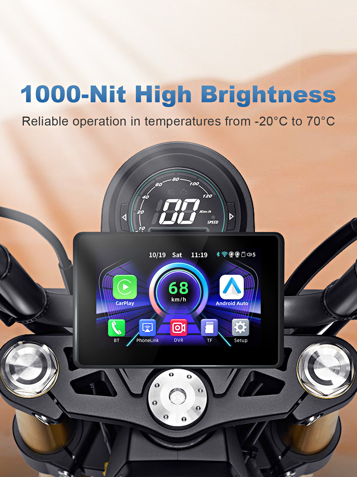 Linkifun MT3B universal bracket motorcycle navigation screen with DVR GPS 1000 nit high brightness display