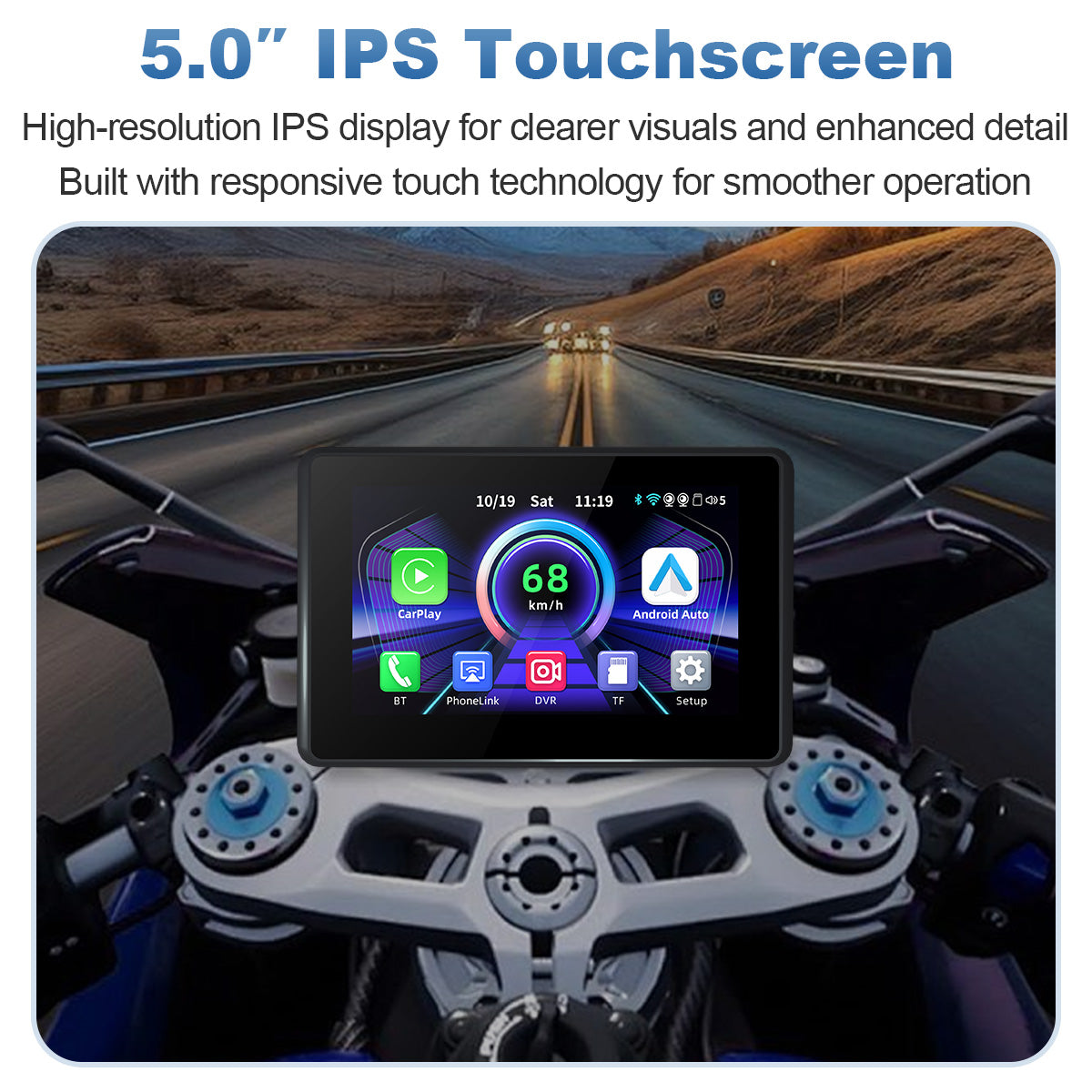 Linkifun™ MT3B + Bracket 5" Motorcycle Navigation Screen – Wireless CarPlay & Android Auto, Screen Mirroring, Optional DVR & GPS