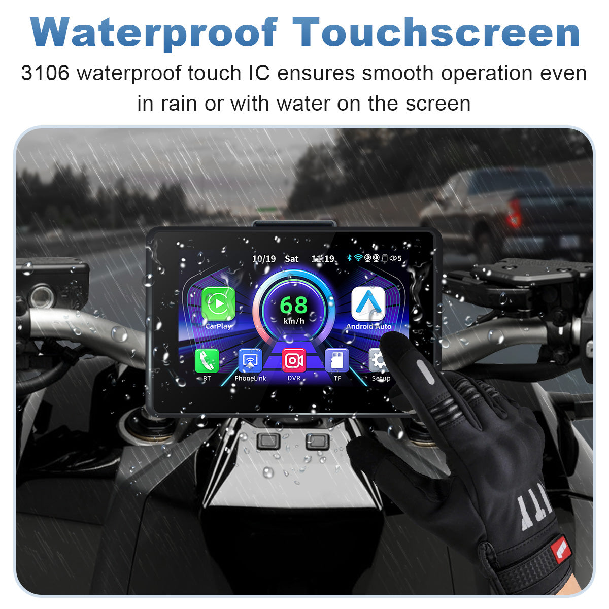 Linkifun™ MT3B + Bracket 5" Motorcycle Navigation Screen – Wireless CarPlay & Android Auto, Screen Mirroring, Optional DVR & GPS