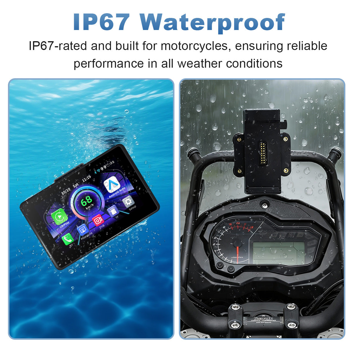 Linkifun™ MT3B + Bracket 5" Motorcycle Navigation Screen – Wireless CarPlay & Android Auto, Screen Mirroring, Optional DVR & GPS