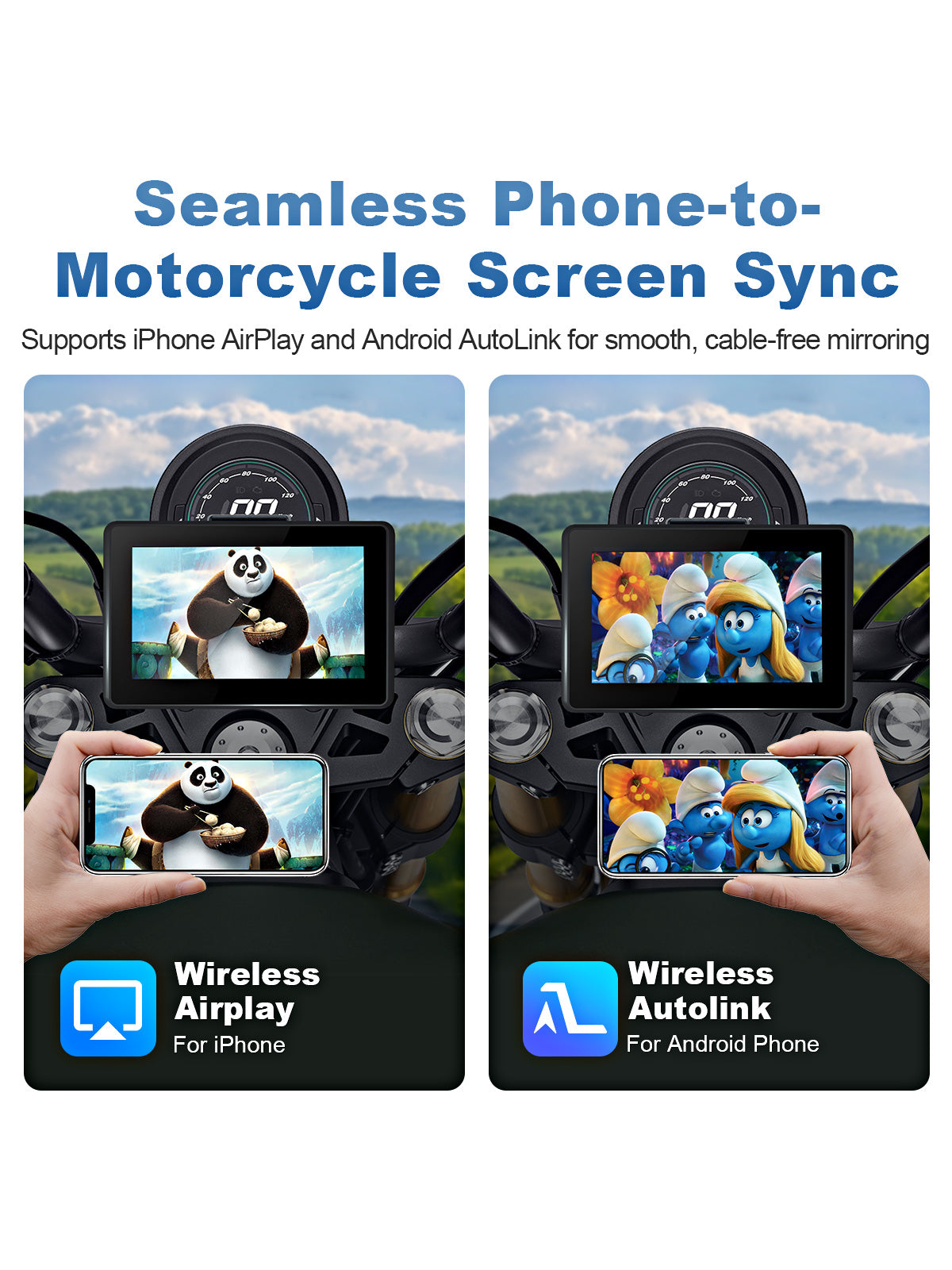 Linkifun MT3B universal bracket motorcycle navigation screen with DVR GPS wireless screen mirroring AirPlay AutoLink