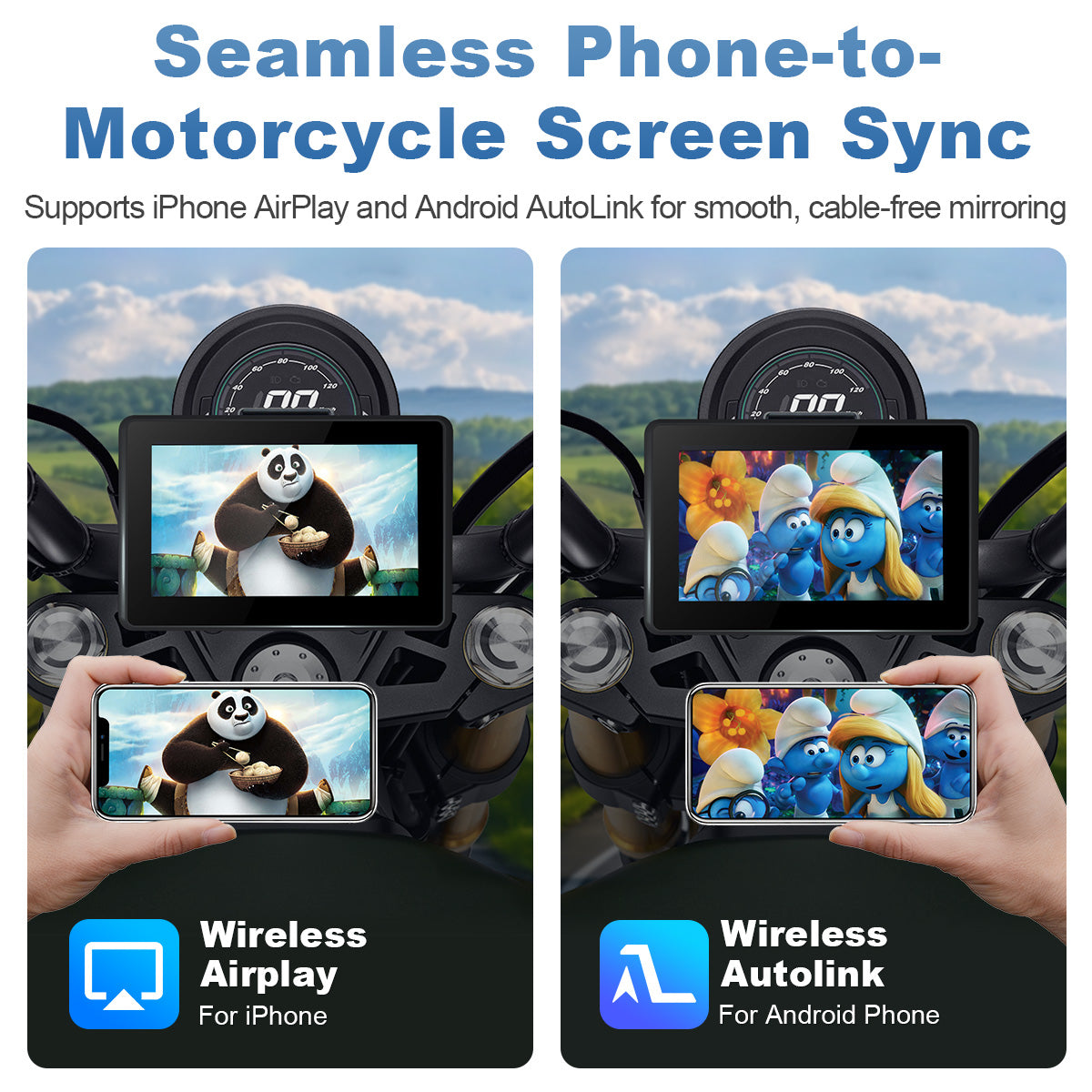 Linkifun™ MT3B + Bracket 5" Motorcycle Navigation Screen – Wireless CarPlay & Android Auto, Screen Mirroring, Optional DVR & GPS