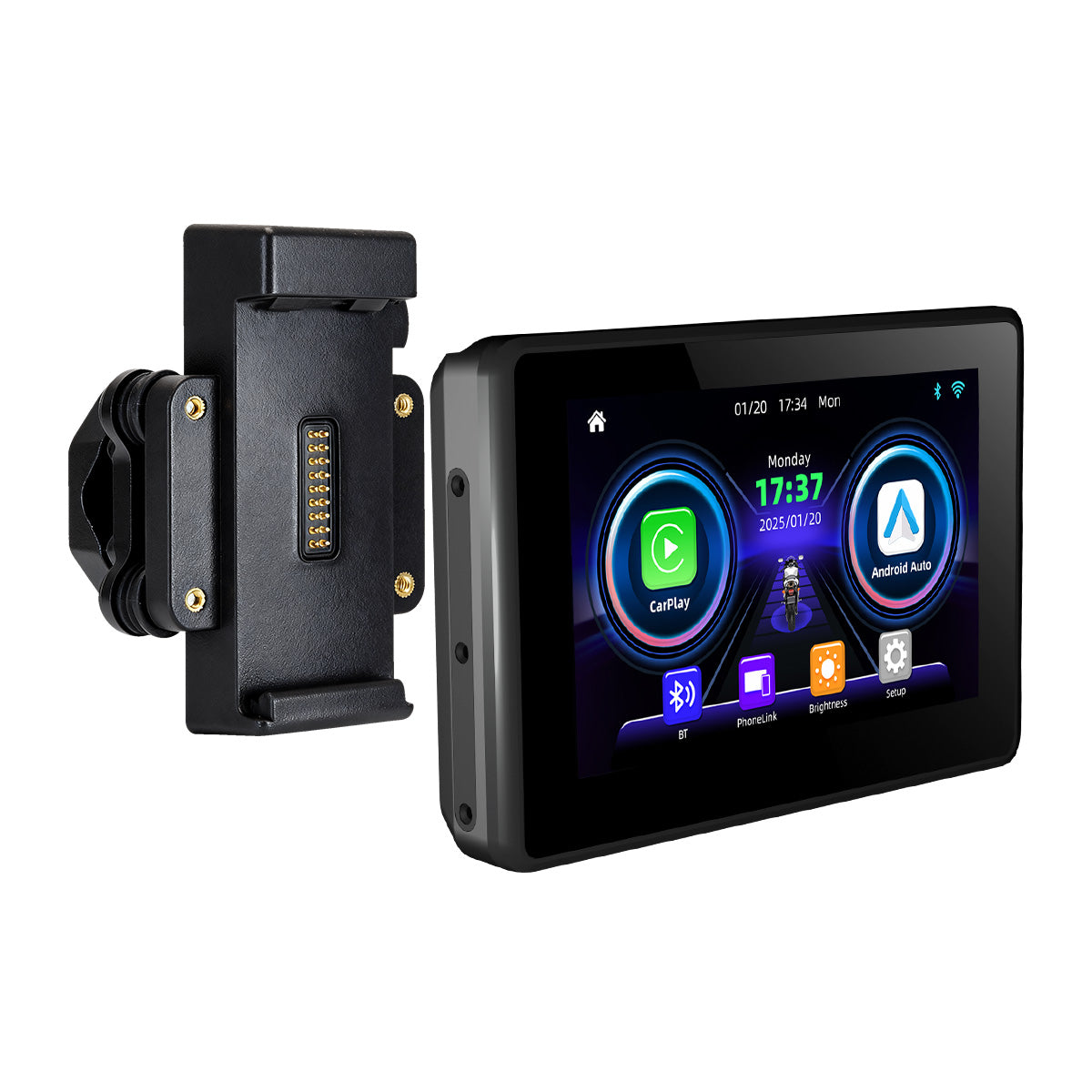 Linkifun™ MT3B + Bracket 5" Motorcycle Navigation Screen – Wireless CarPlay & Android Auto, Screen Mirroring, Optional DVR & GPS
