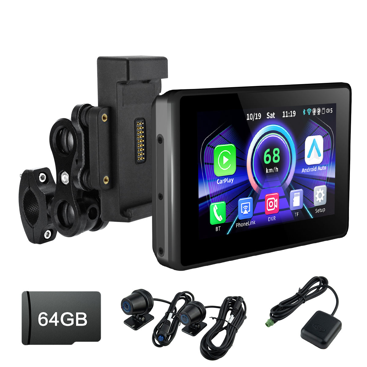 Linkifun™ MT3B + Bracket 5" Motorcycle Navigation Screen – Wireless CarPlay & Android Auto, Screen Mirroring, Optional DVR & GPS
