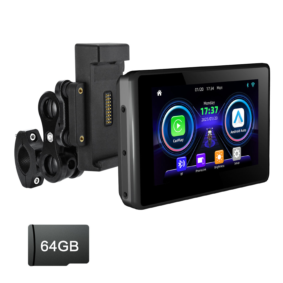 Linkifun™ MT3B + Bracket 5" Motorcycle Navigation Screen – Wireless CarPlay & Android Auto, Screen Mirroring, Optional DVR & GPS