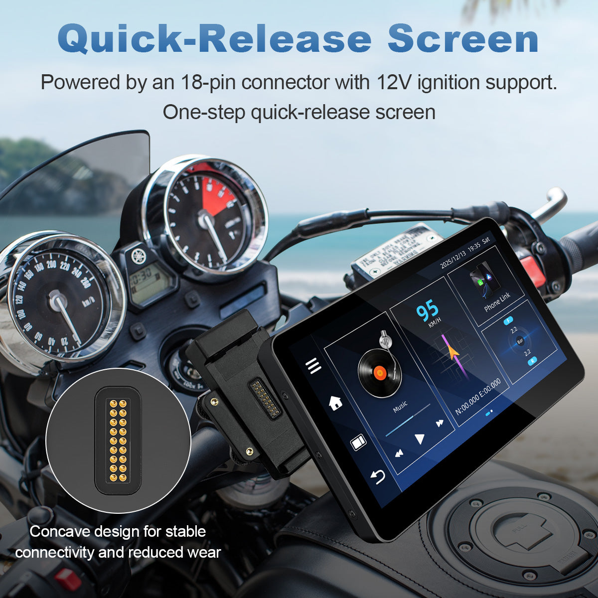 Linkifun™ MT13C + Bracket 6.2" Android 14 Smart Display for Universal Motorcycles – Google Play, Built-in GPS, Wi-Fi, Wireless CarPlay & Android Auto, Optional TPMS