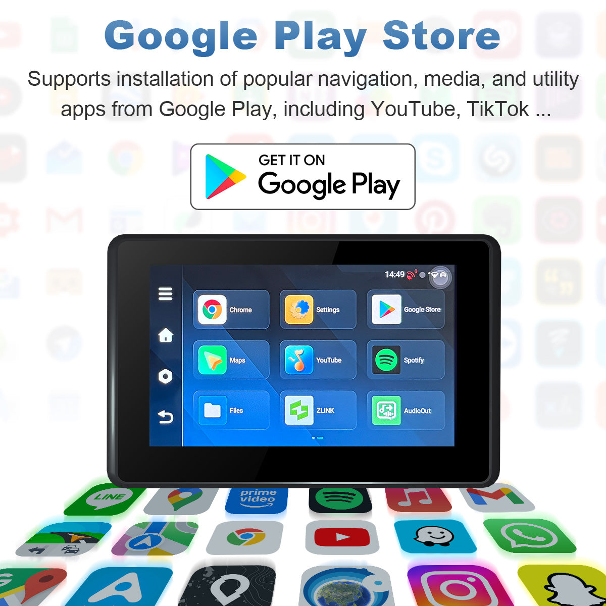 Linkifun™ MT3D / MT3C + Bracket 5" Android 13 / Android 14 Smart Display for Universal Motorcycles – Google Play, GPS, Wi-Fi, Wireless CarPlay & Android Auto