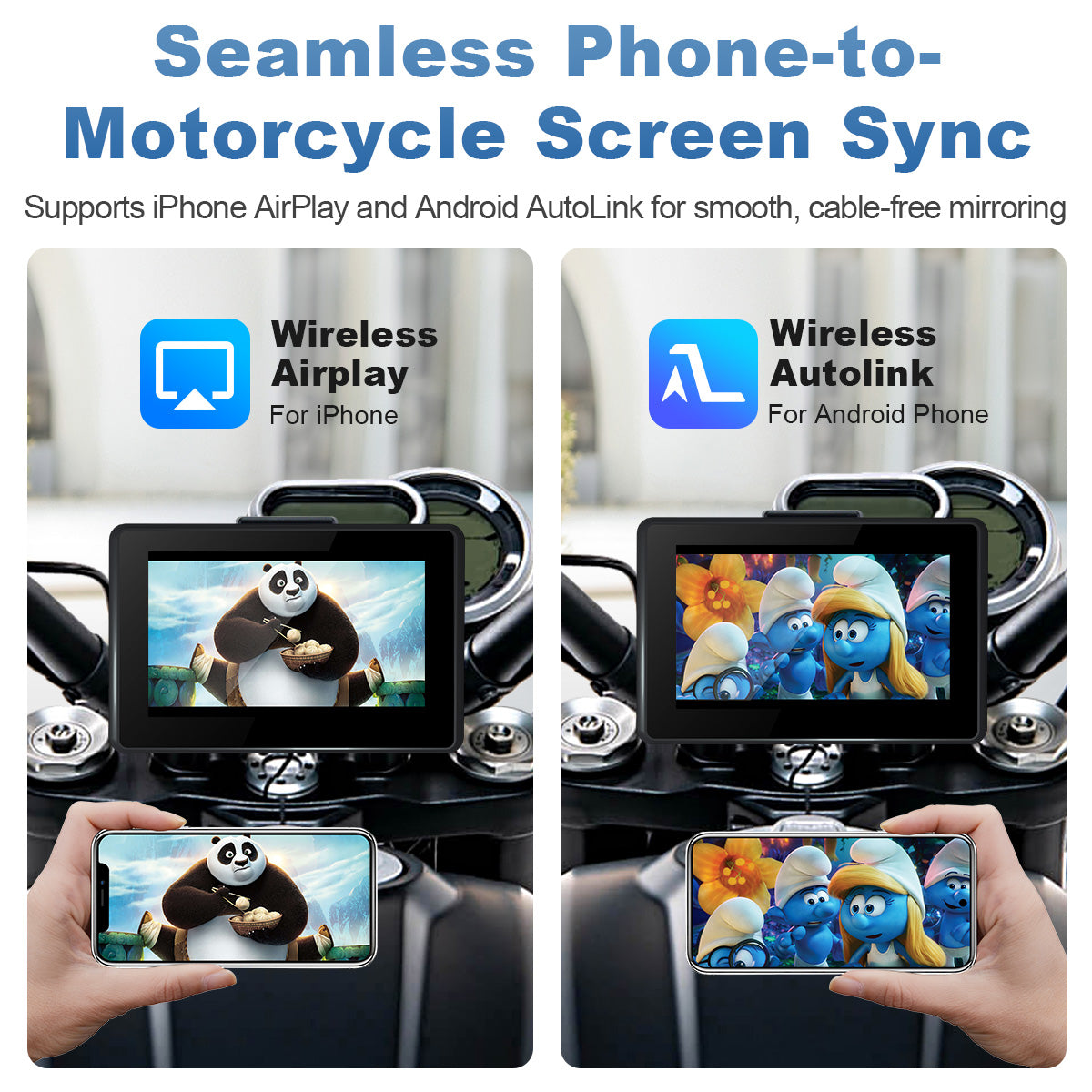 Pantalla inteligente Linkifun™ MT3D / MT3C de 5" con Android 13 / Android 14 y soporte para motocicletas universales: Google Play, GPS, Wi-Fi, CarPlay inalámbrico y Android Auto