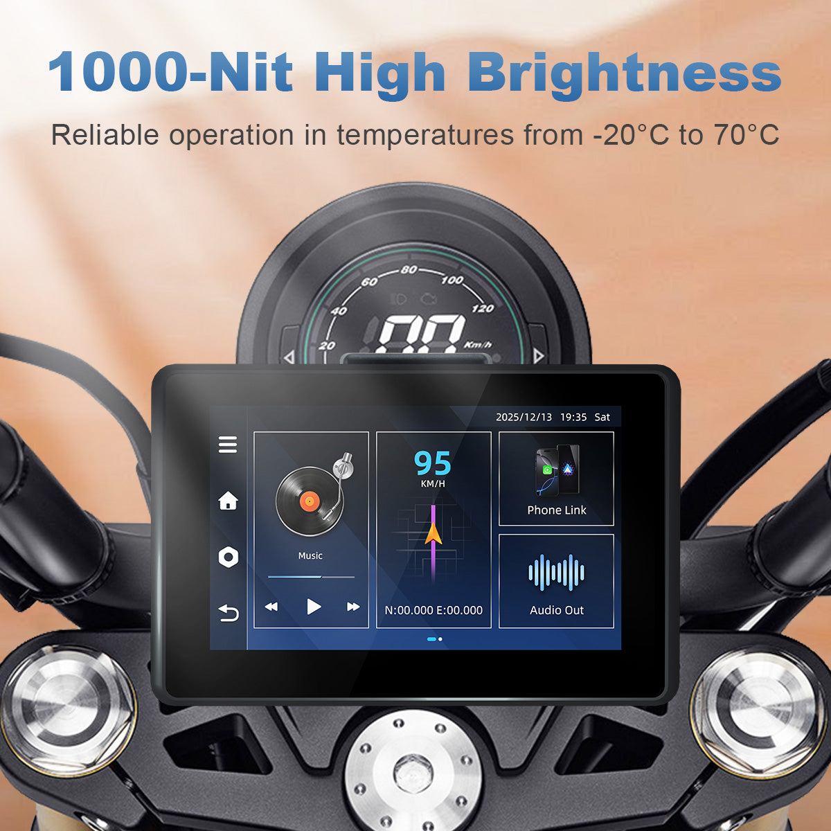 Linkifun™ MT3D / MT3C + Bracket 5" Android 13 / Android 14 Smart Display for Universal Motorcycles – Google Play, GPS, Wi-Fi, Wireless CarPlay & Android Auto