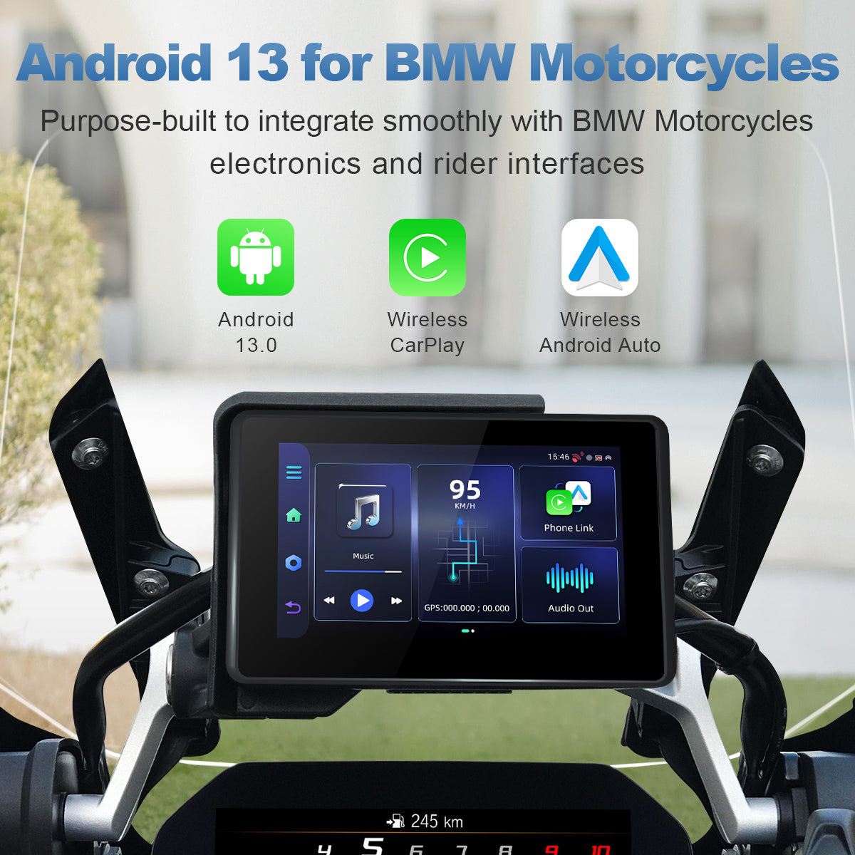 Linkifun™ MT3D 5" Android 13 Motorcycle Smart Display for BMW Motorcycles – GPS, Wi-Fi, Wireless CarPlay & Android Auto