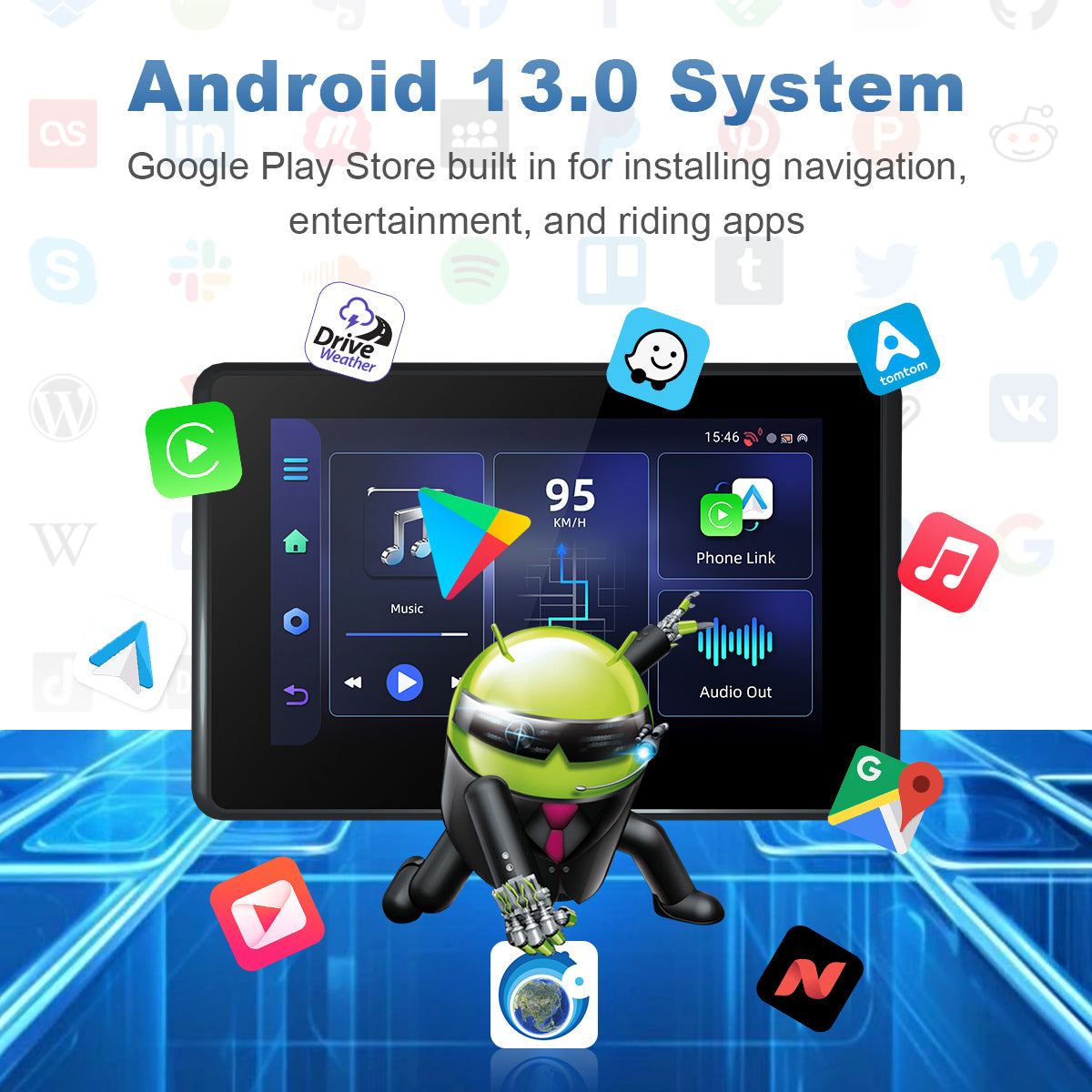 Linkifun™ MT3D 5" Android 13 Motorcycle Smart Display for BMW Motorcycles – GPS, Wi-Fi, Wireless CarPlay & Android Auto