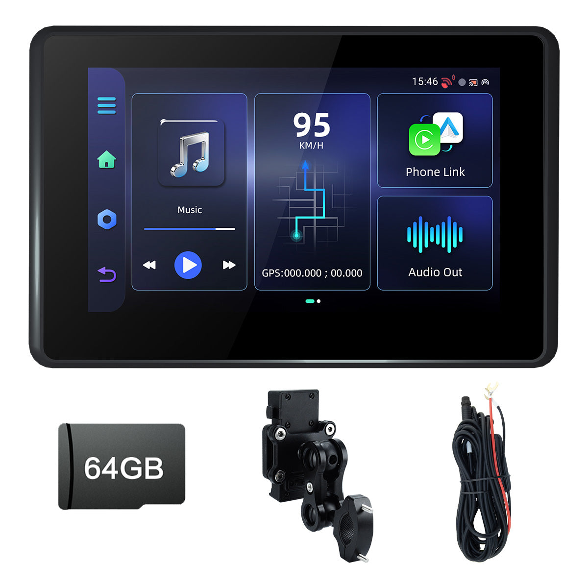 Linkifun™ MT3D / MT3C + Bracket 5" Android 13 / Android 14 Smart Display for Universal Motorcycles – Google Play, GPS, Wi-Fi, Wireless CarPlay & Android Auto
