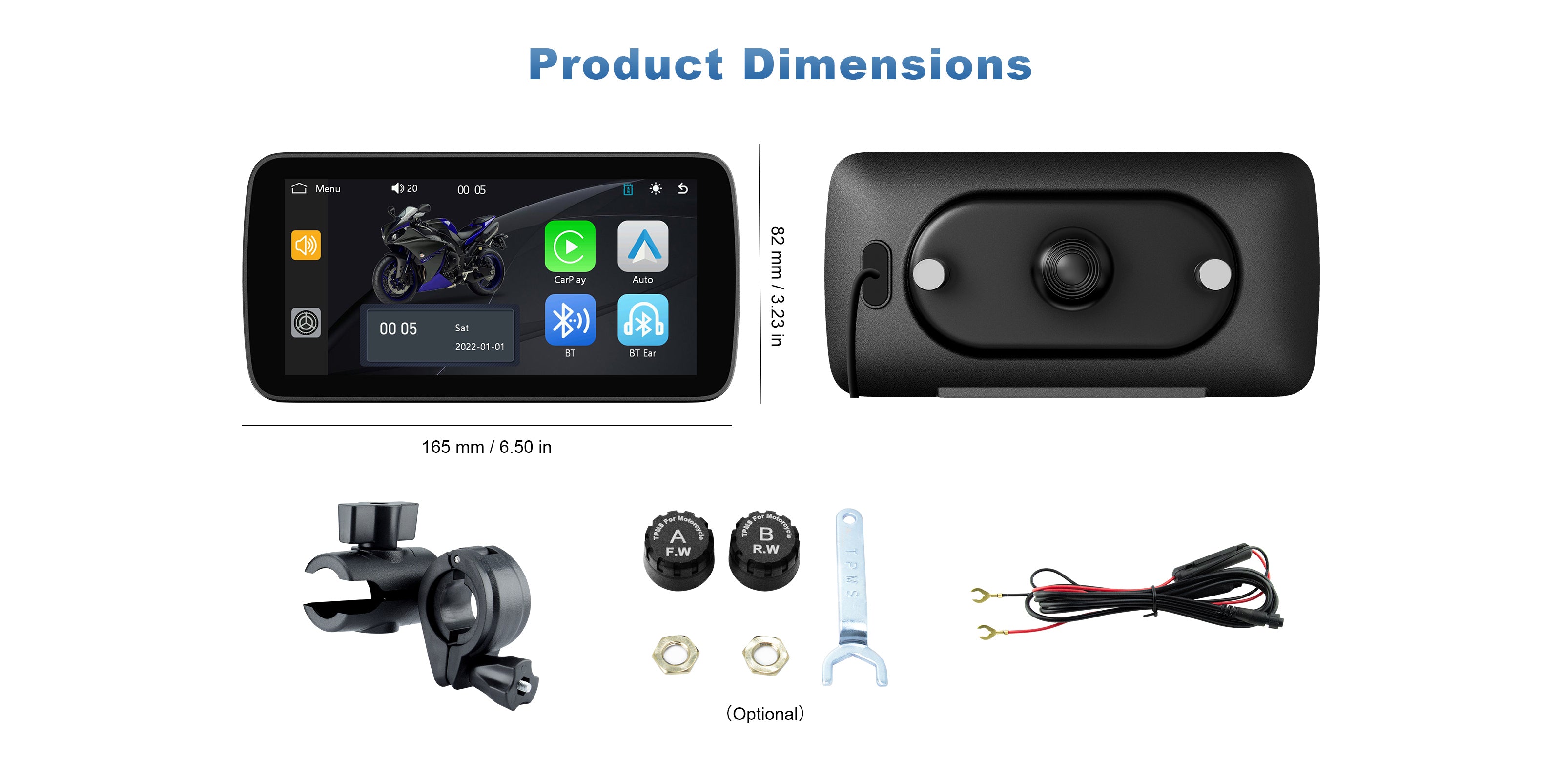 Linkifun MT5A 6.25 inch motorcycle navigation screen dimension and size diagram desktop version